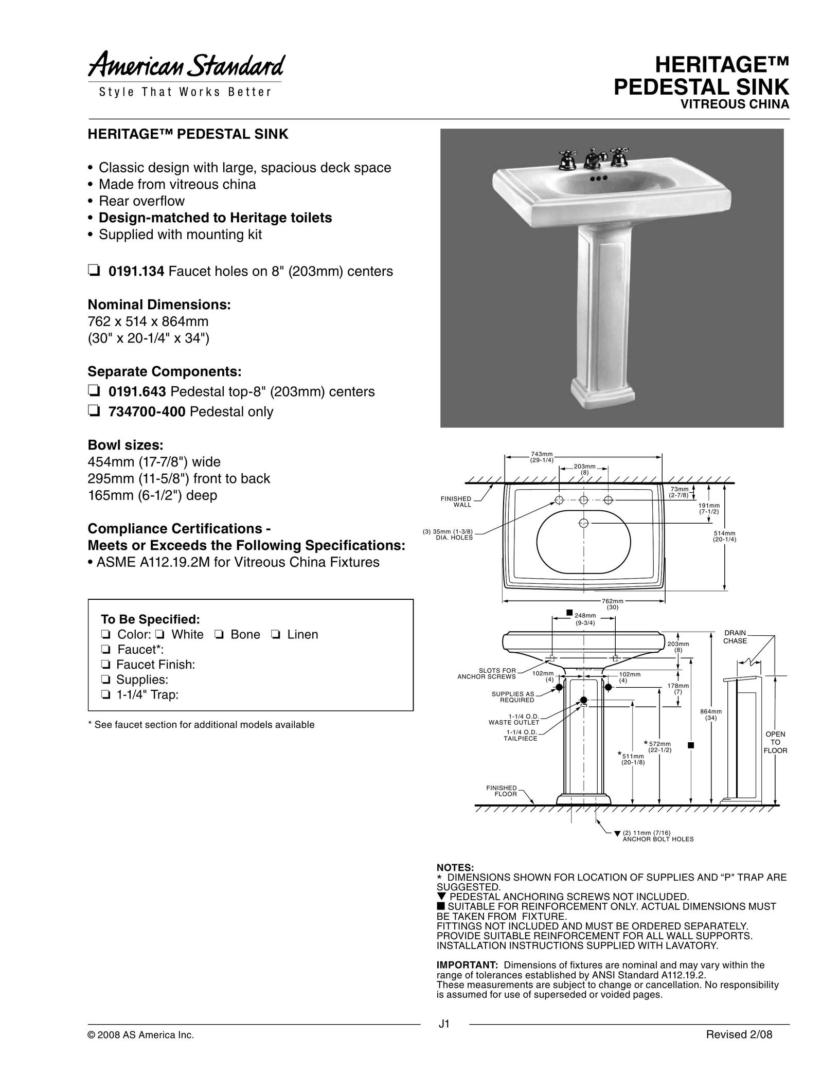 American Standard 0191.134 Indoor Furnishings User Manual