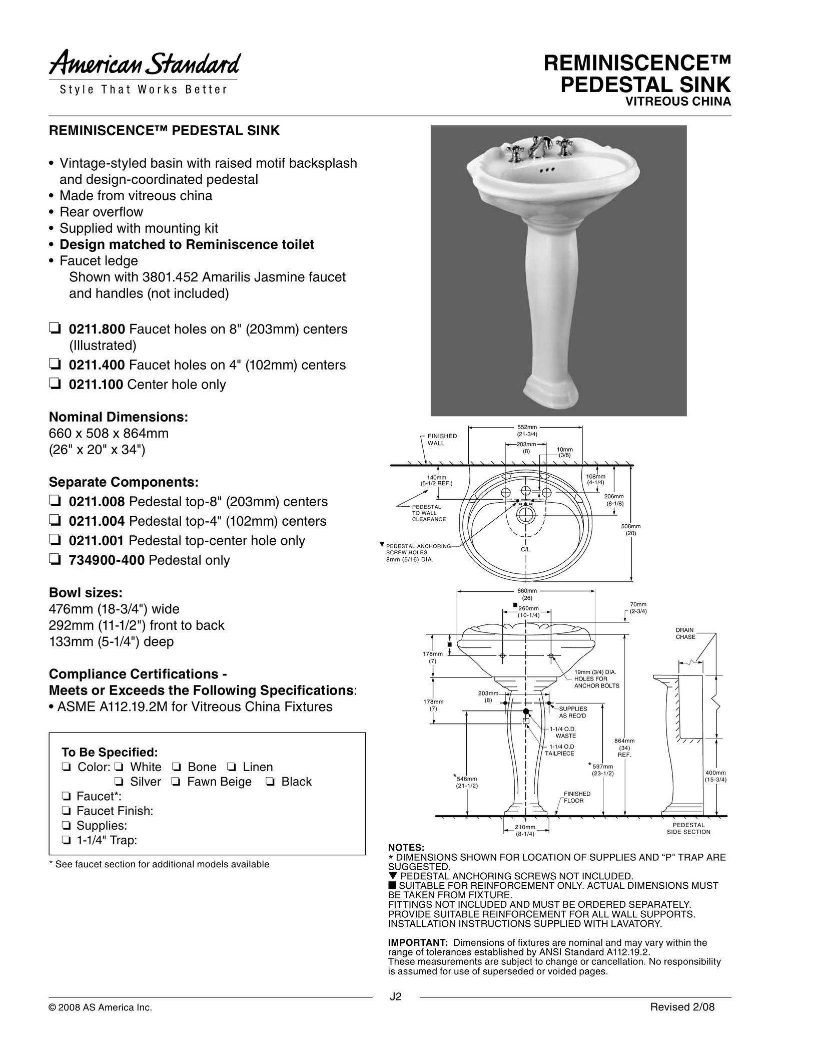 American Standard 0211.100 Indoor Furnishings User Manual