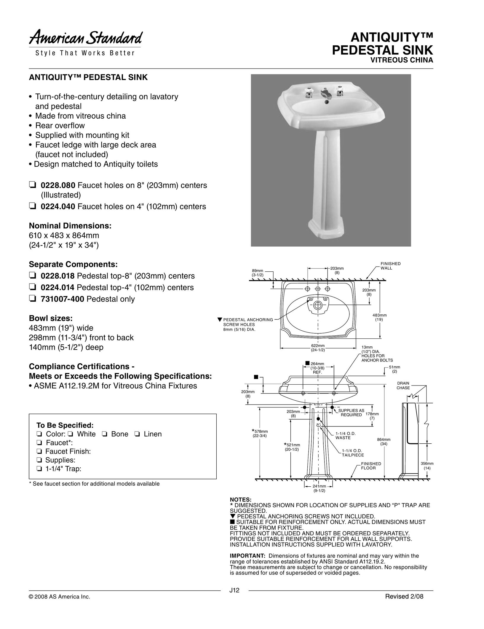 American Standard 0224.014 Indoor Furnishings User Manual