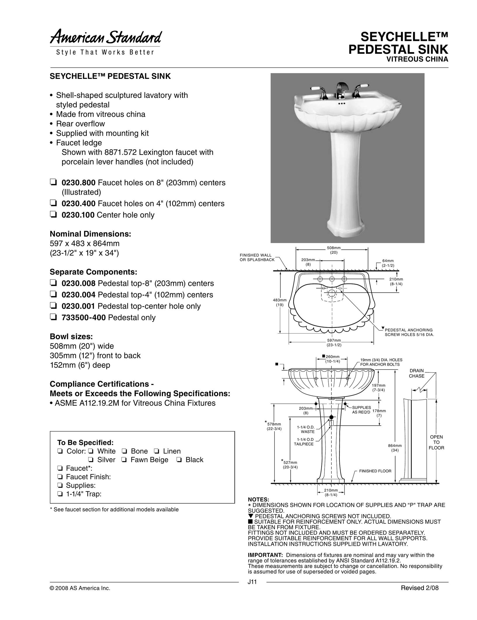 American Standard 0230.400 Indoor Furnishings User Manual