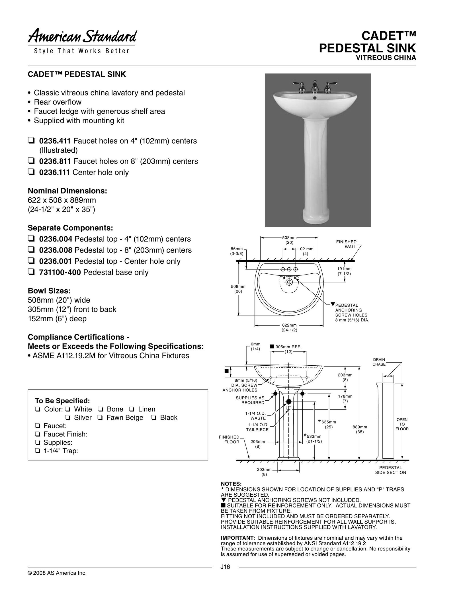 American Standard 0236.004 Indoor Furnishings User Manual