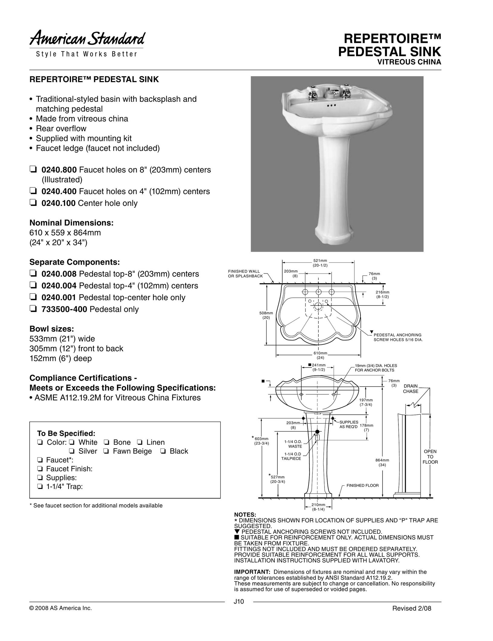 American Standard 0240.001 Indoor Furnishings User Manual
