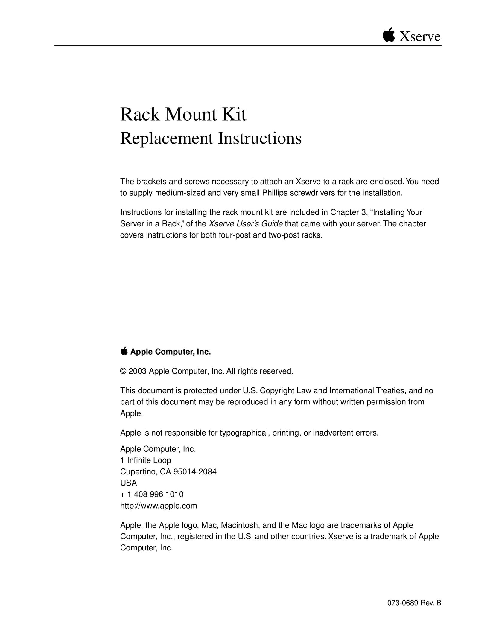 Apple Rack Mount Kit Indoor Furnishings User Manual