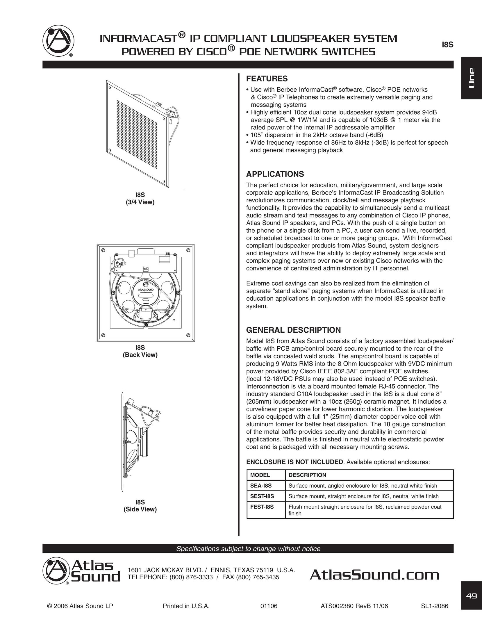 Atlas Sound FEST-IH Indoor Furnishings User Manual
