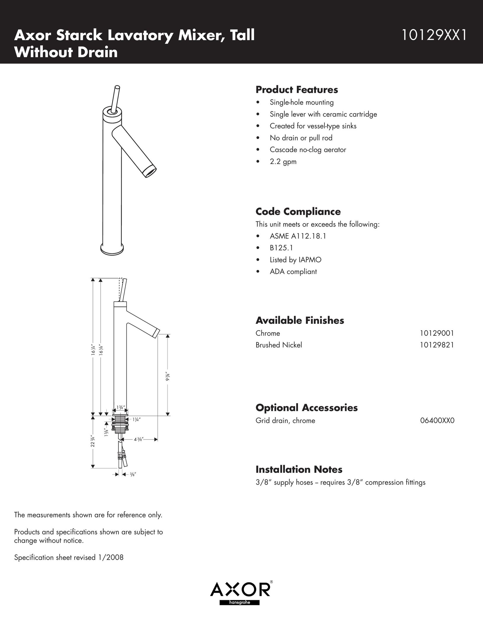 Axor 10129XX1 Indoor Furnishings User Manual