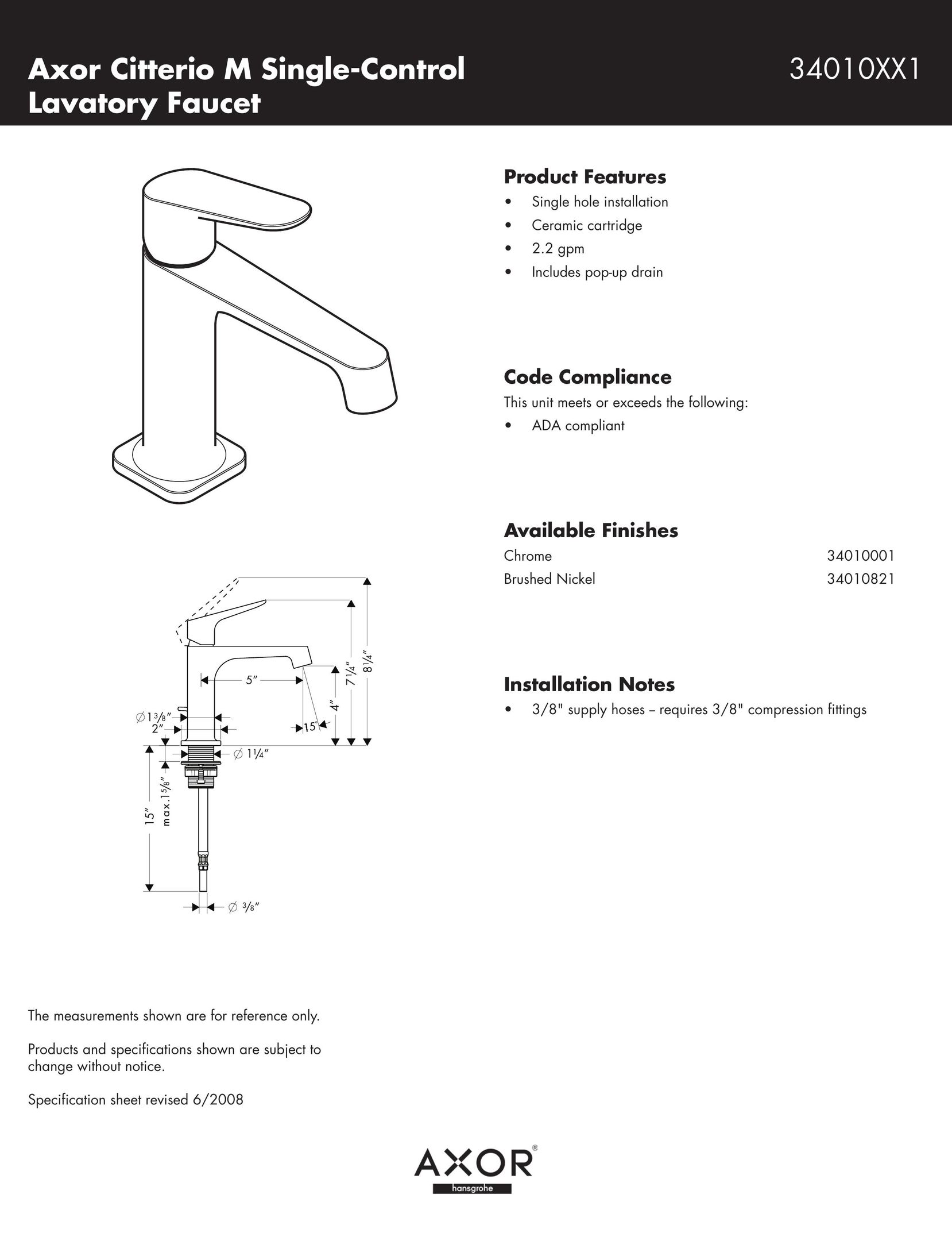Axor 34010XX1 Indoor Furnishings User Manual