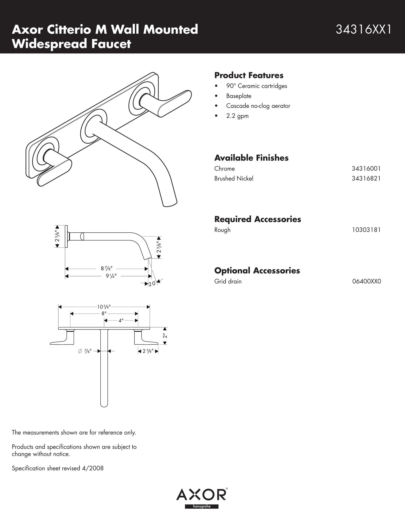 Axor 34316XX1 Indoor Furnishings User Manual