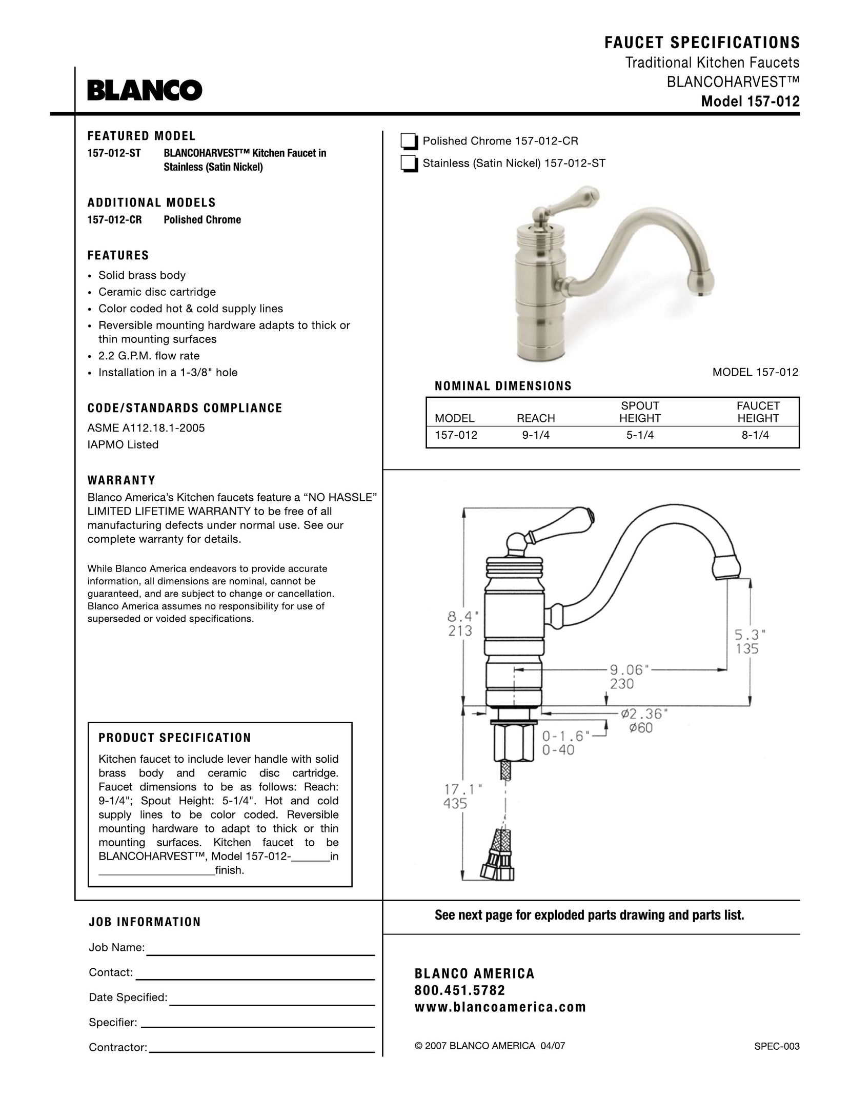 Blanco 157-012 Indoor Furnishings User Manual