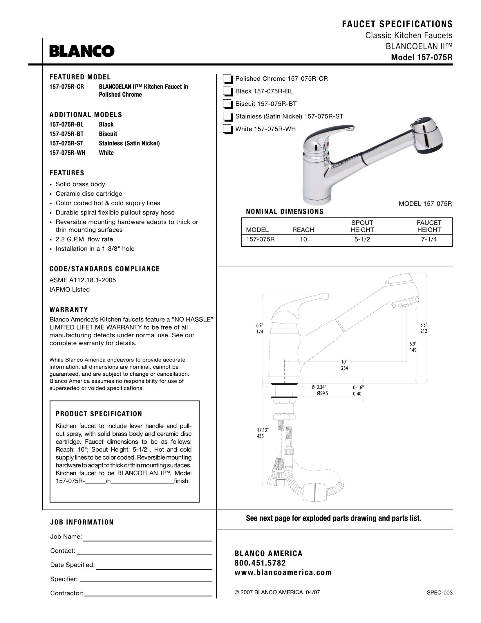 Blanco 157-075R Indoor Furnishings User Manual