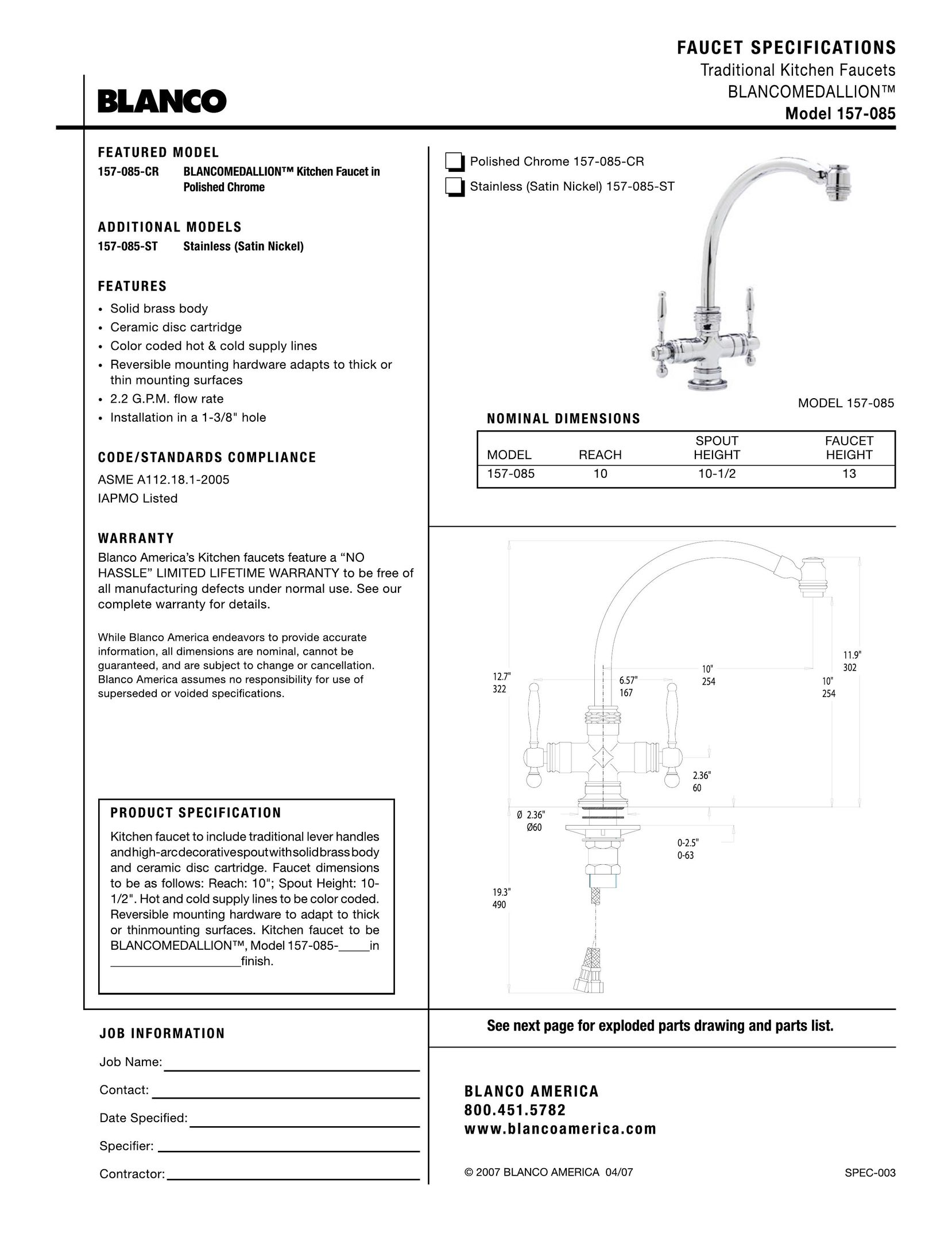 Blanco 157-085 Indoor Furnishings User Manual