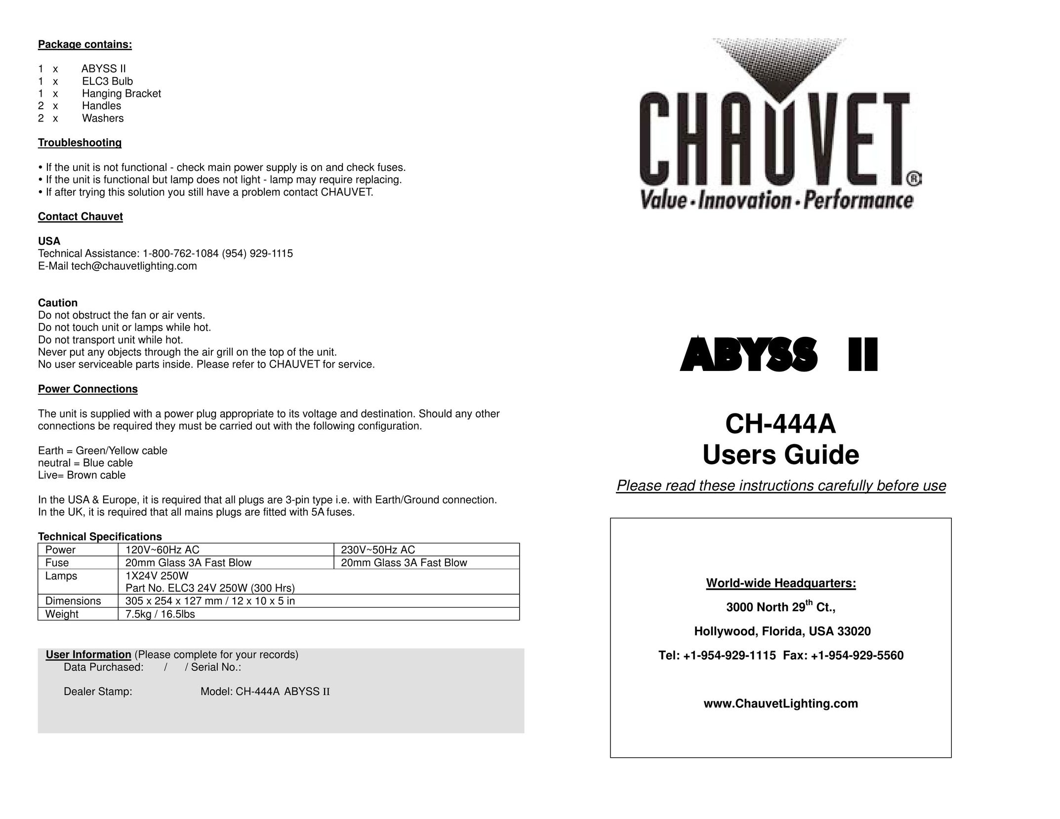 Chauvet CH-444A Indoor Furnishings User Manual