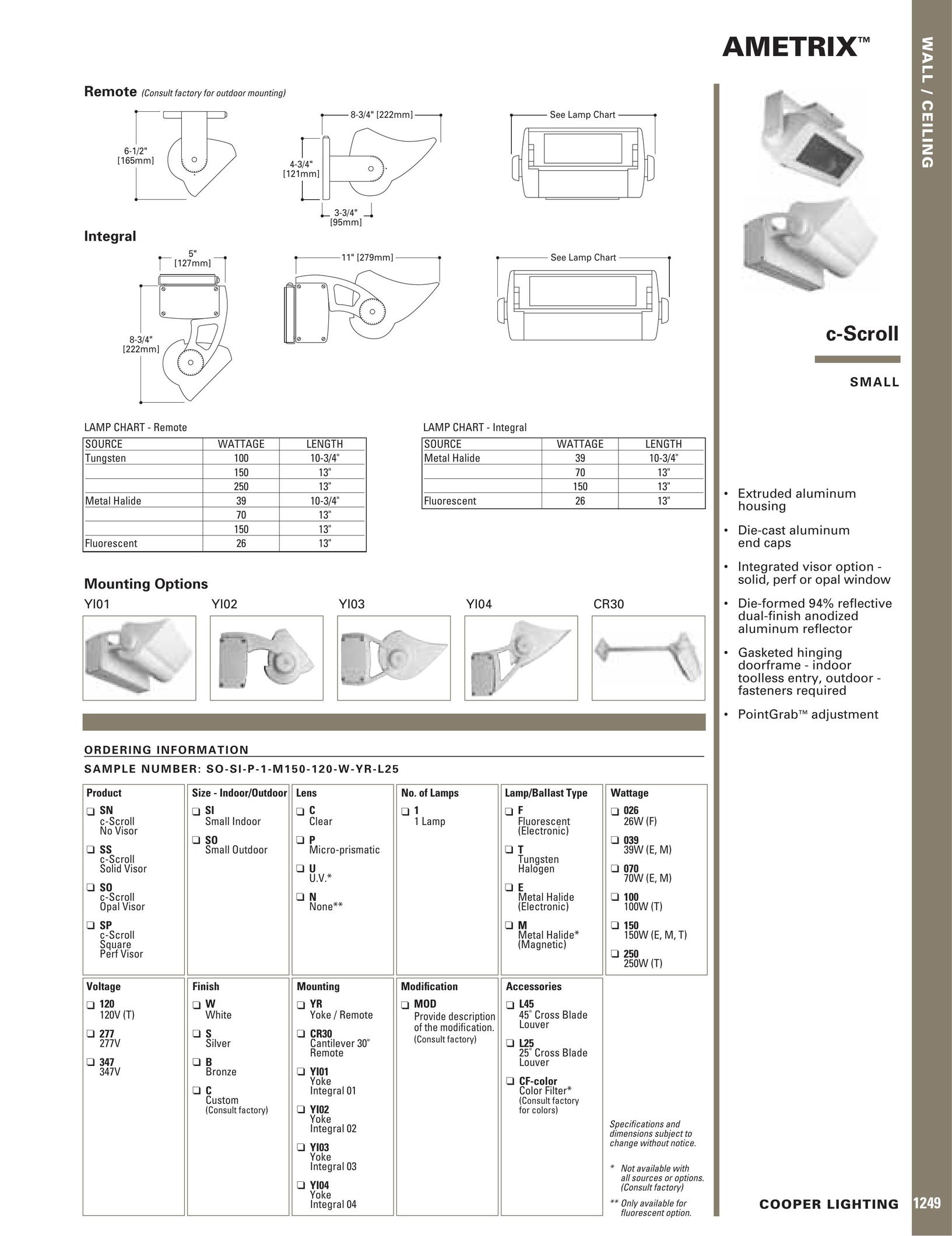 Cooper Lighting 1249 Indoor Furnishings User Manual