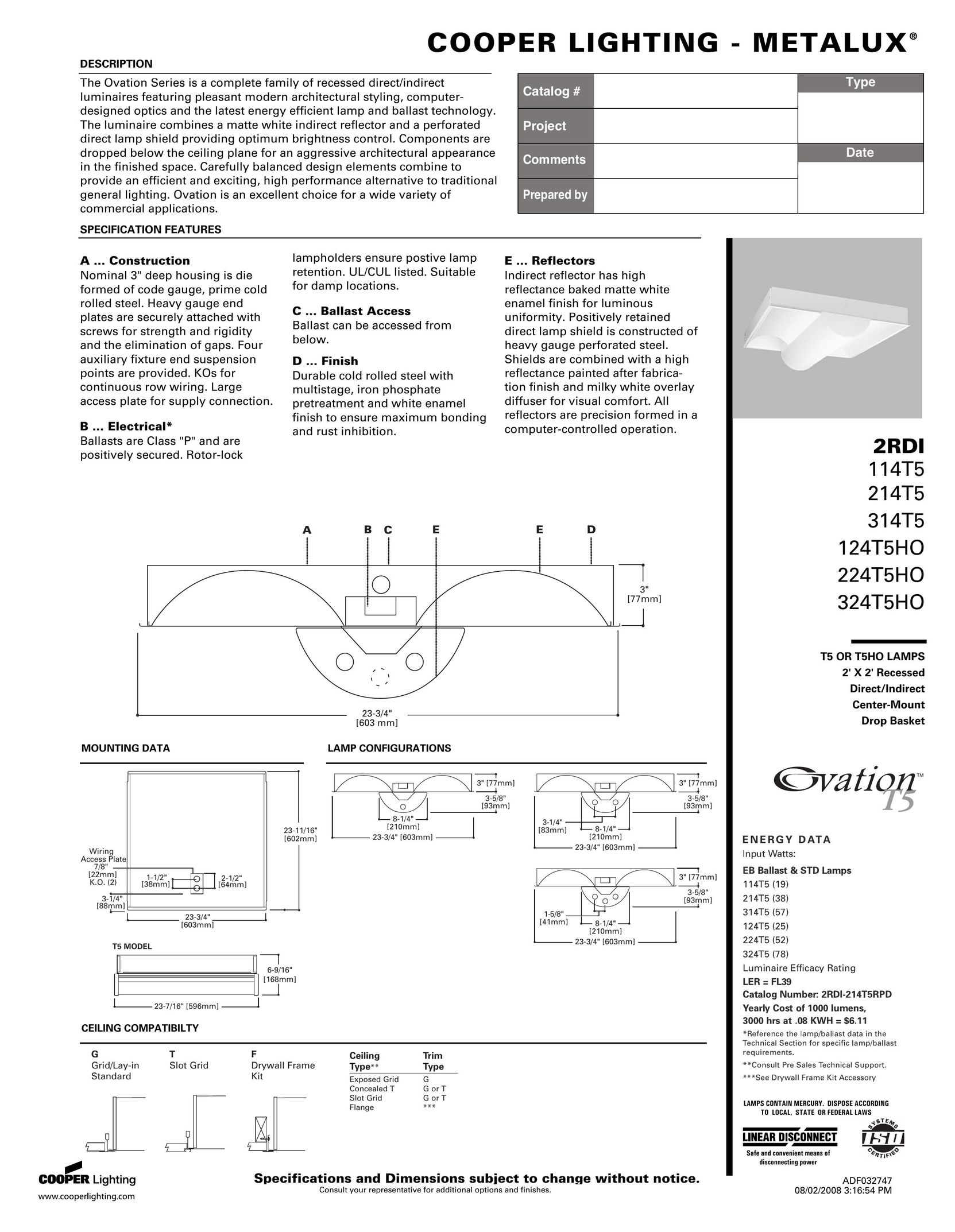 Cooper Lighting 124T5HO Indoor Furnishings User Manual