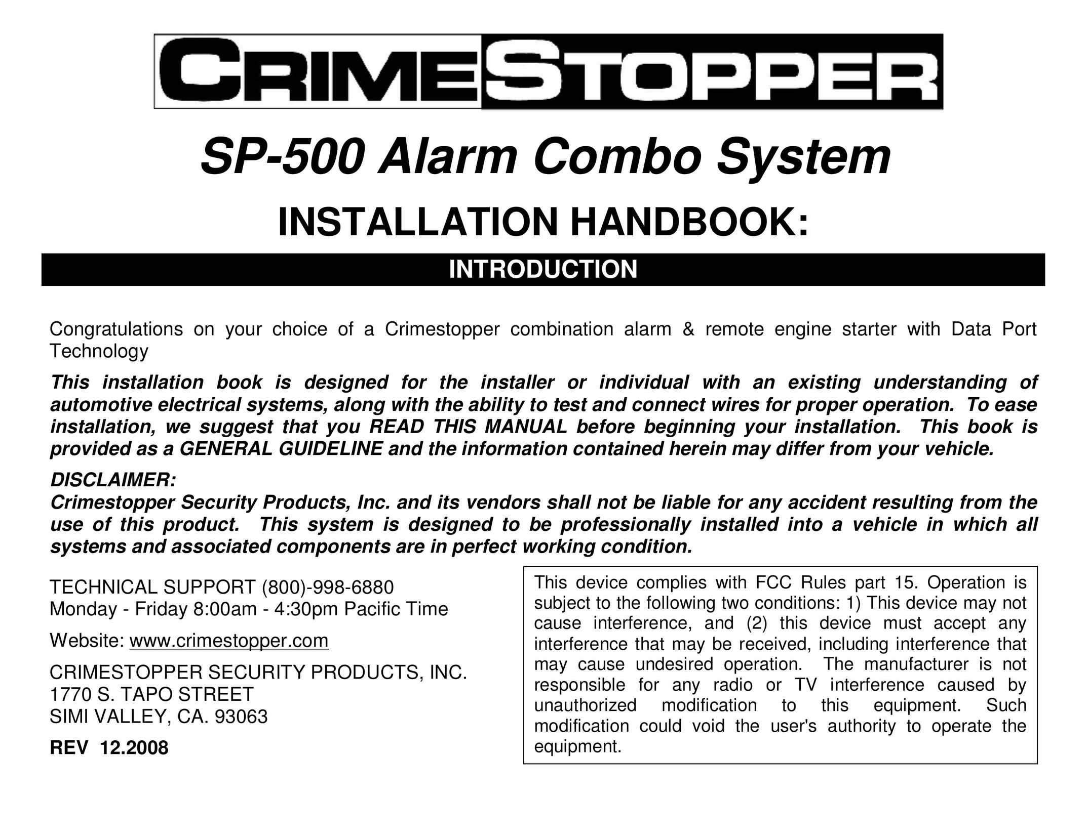 Crimestopper Security Products SP-500 Indoor Furnishings User Manual