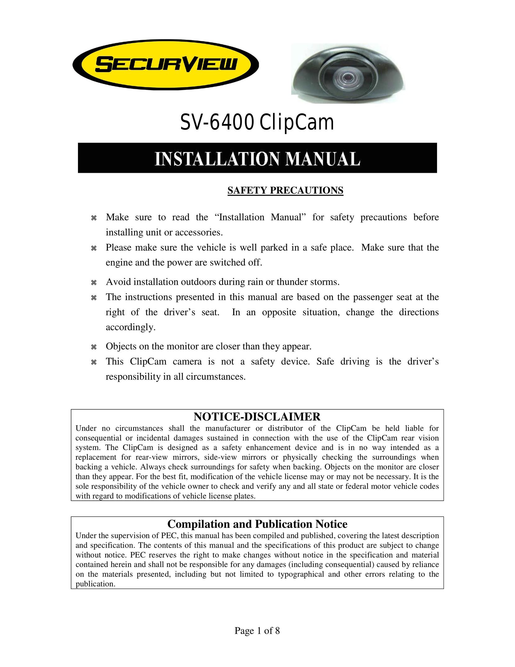Crimestopper Security Products SV-6400 Indoor Furnishings User Manual