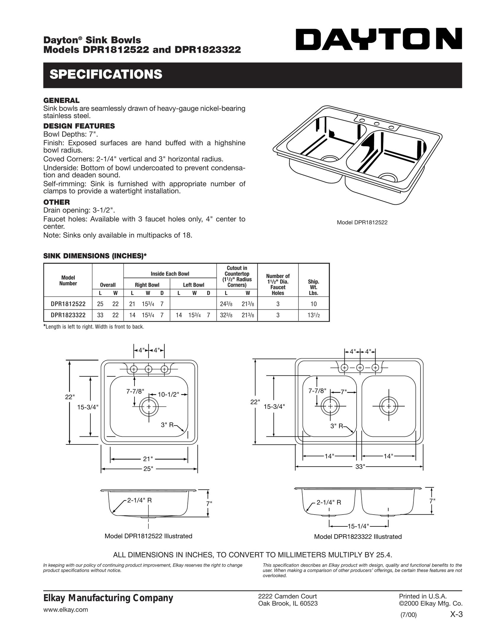 Dayton DPR1812522 Indoor Furnishings User Manual