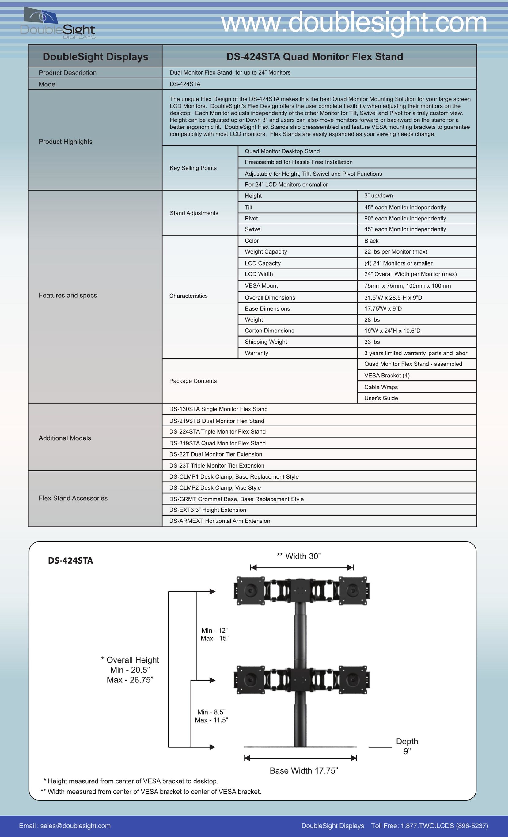 DoubleSight Displays DS-424STA Indoor Furnishings User Manual