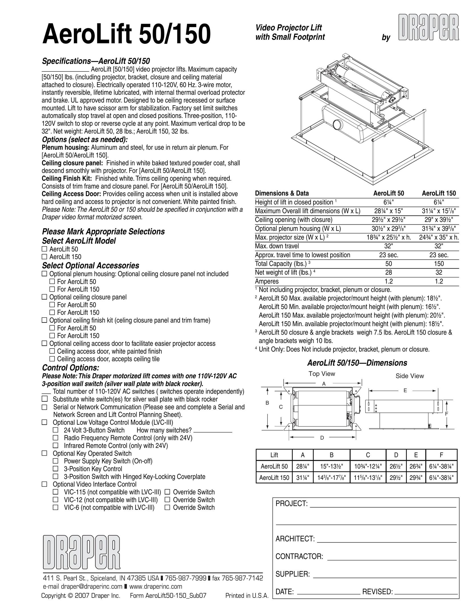 Draper 50 Indoor Furnishings User Manual