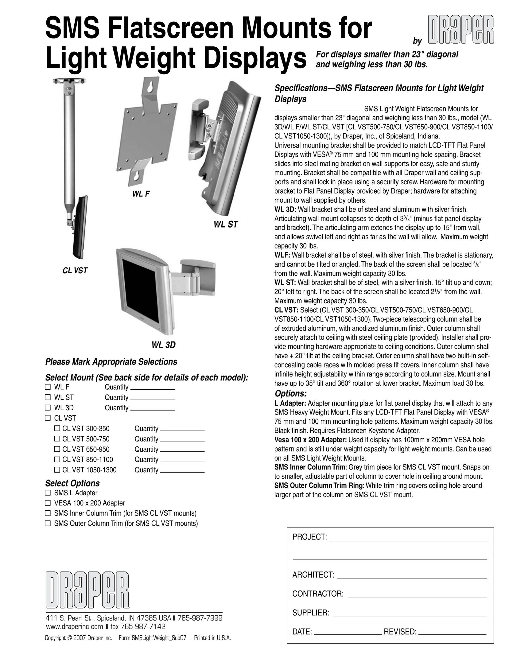 Draper CL VST 500-750 Indoor Furnishings User Manual