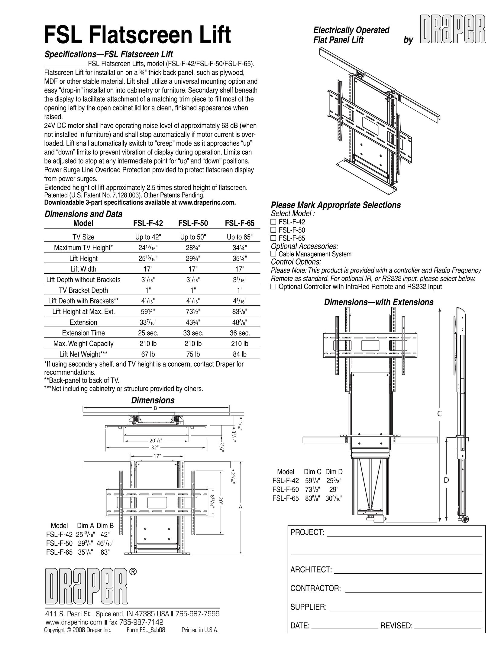 Draper FSL-F-42 Indoor Furnishings User Manual