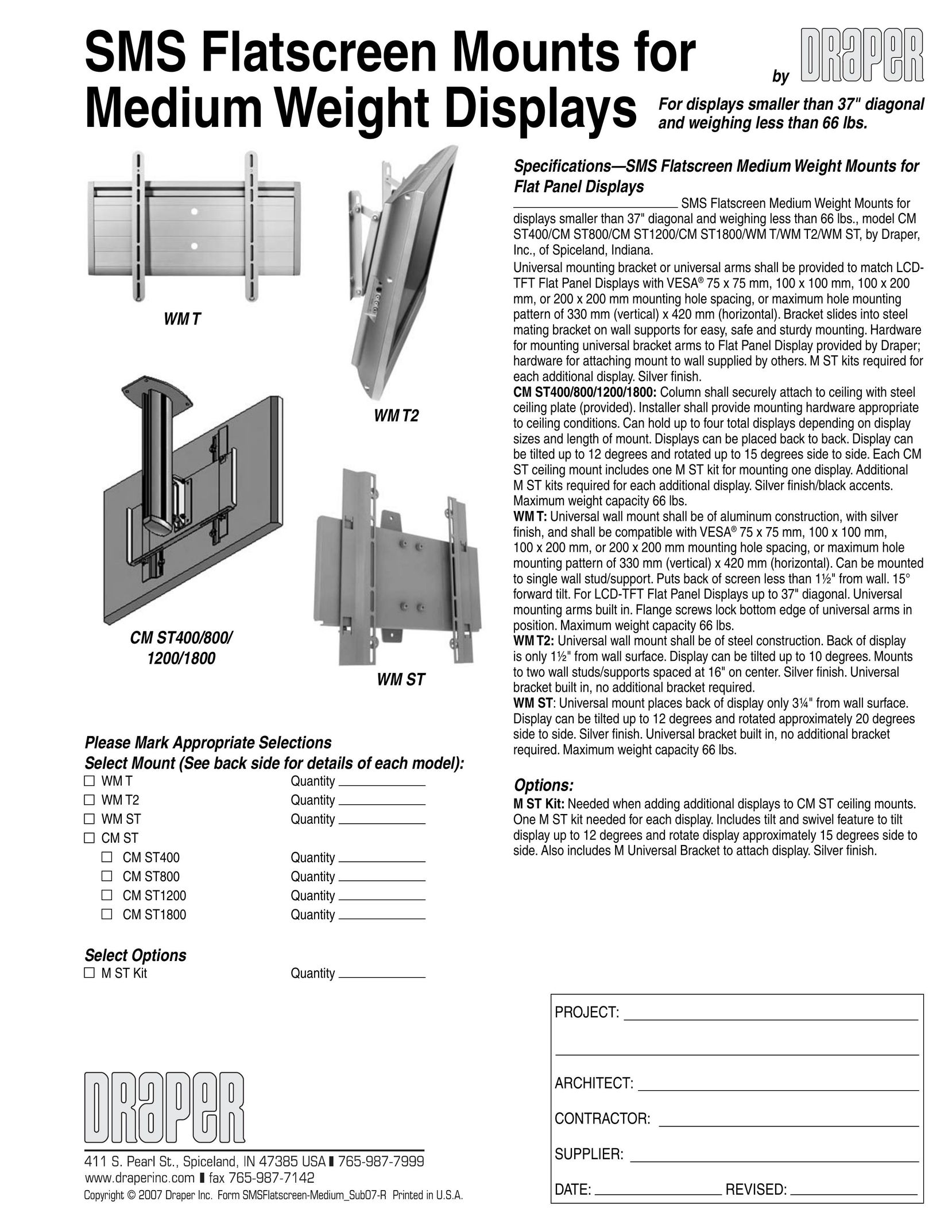 Draper WMT Indoor Furnishings User Manual