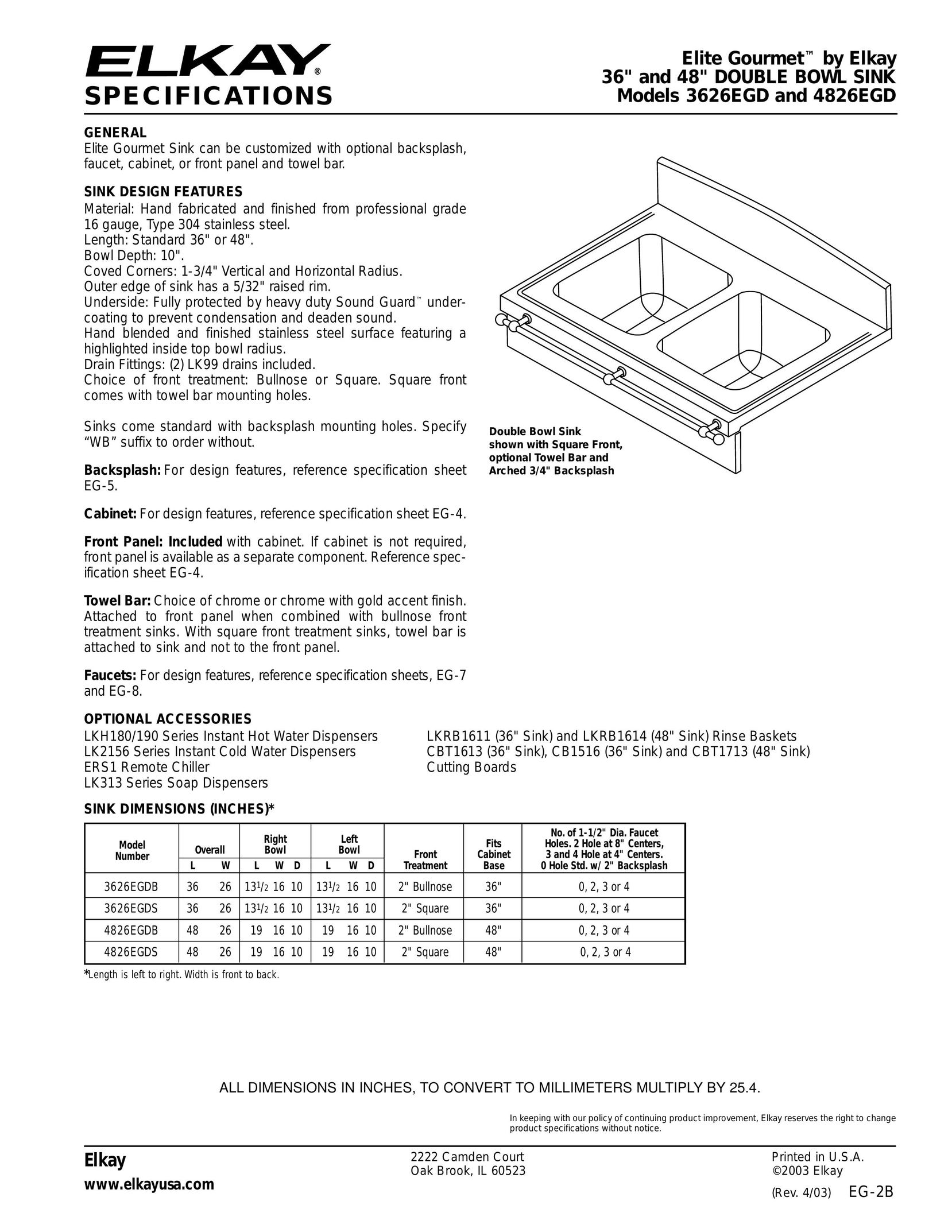 Elkay 3626EGD Indoor Furnishings User Manual