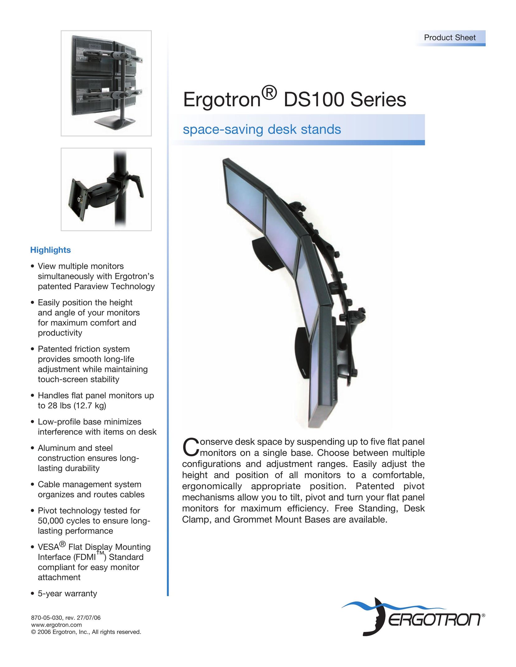 Ergotron DS100 Series Indoor Furnishings User Manual