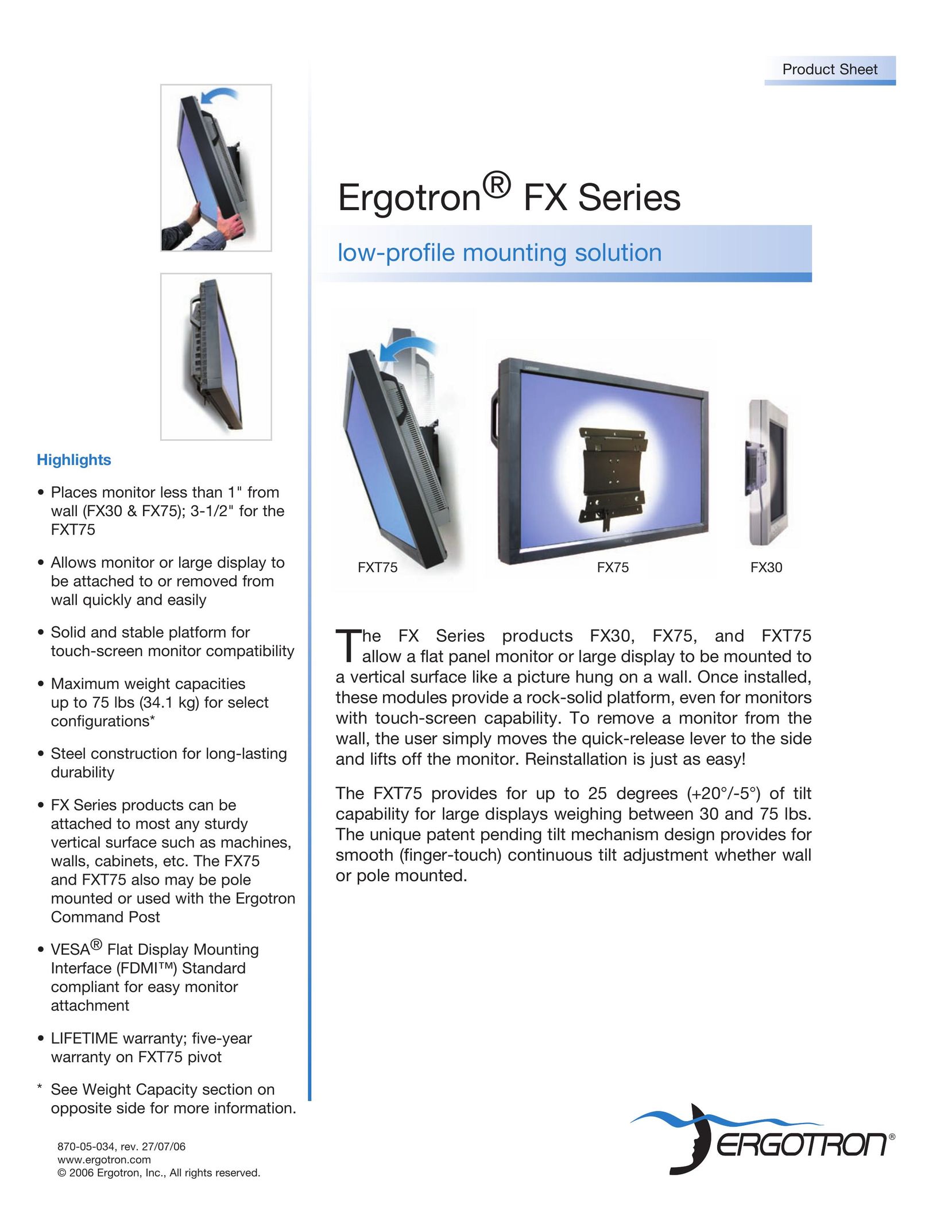 Ergotron FX75 Indoor Furnishings User Manual