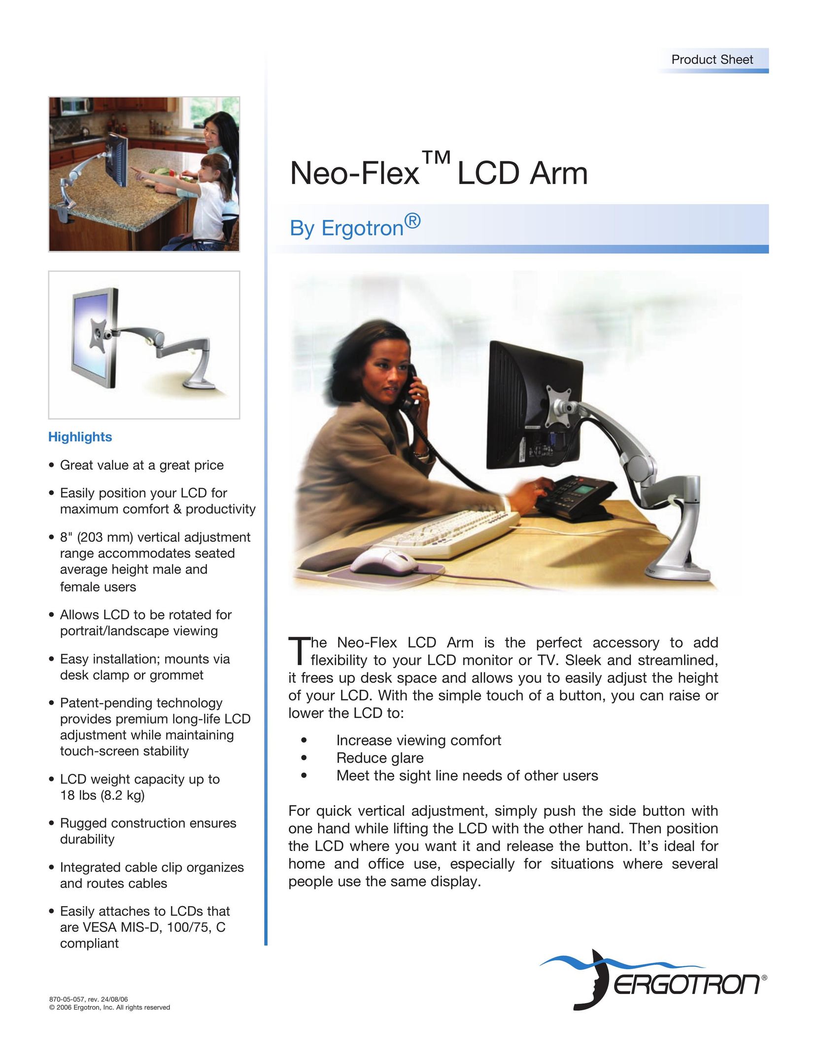 Ergotron LCD Arm Indoor Furnishings User Manual