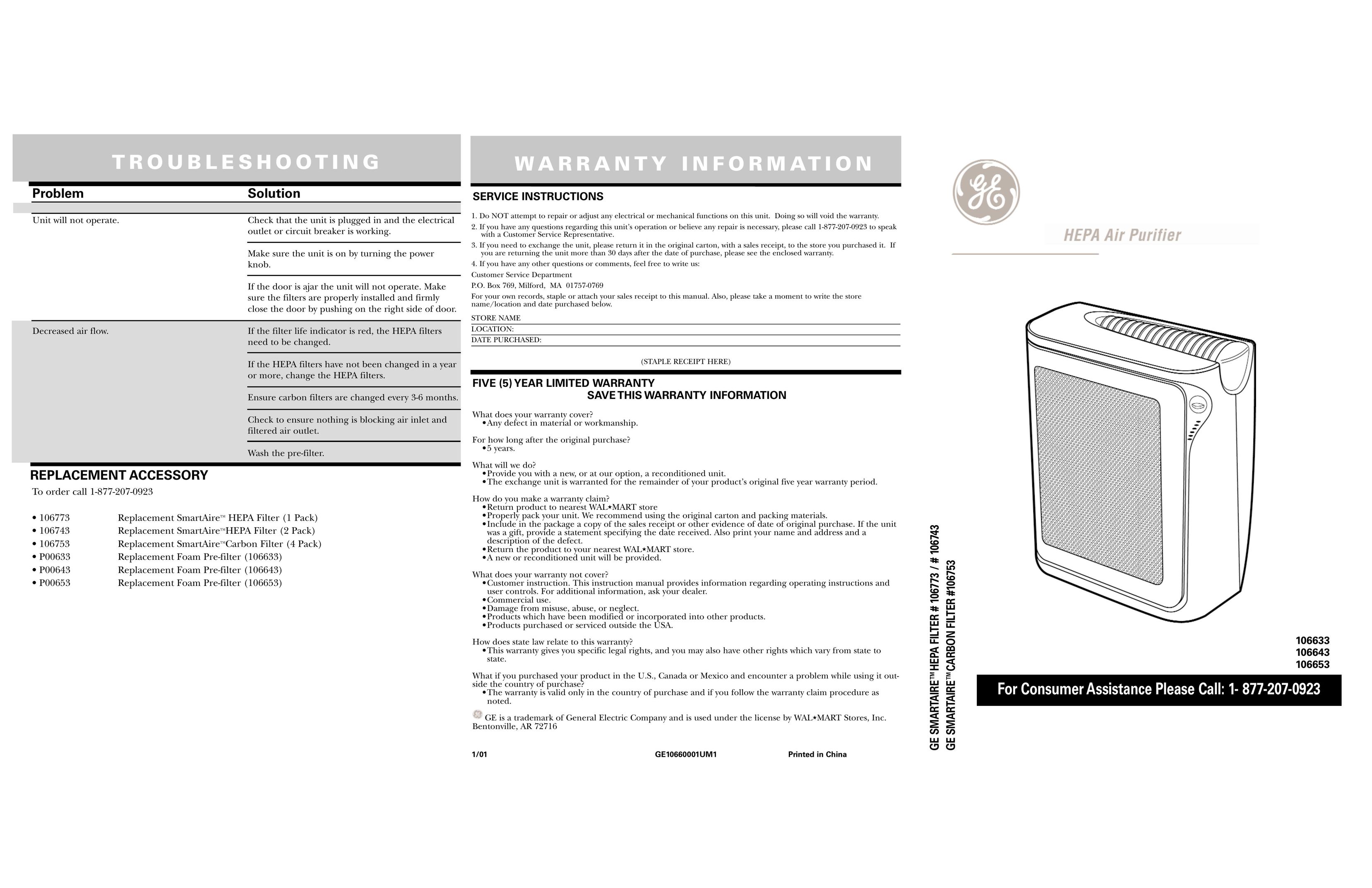 GE 106633 Indoor Furnishings User Manual