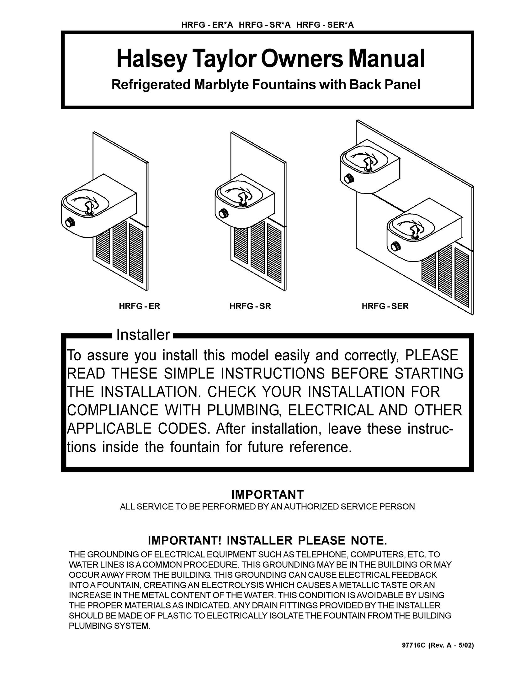 Halsey Taylor HRFG - SR*A Indoor Furnishings User Manual