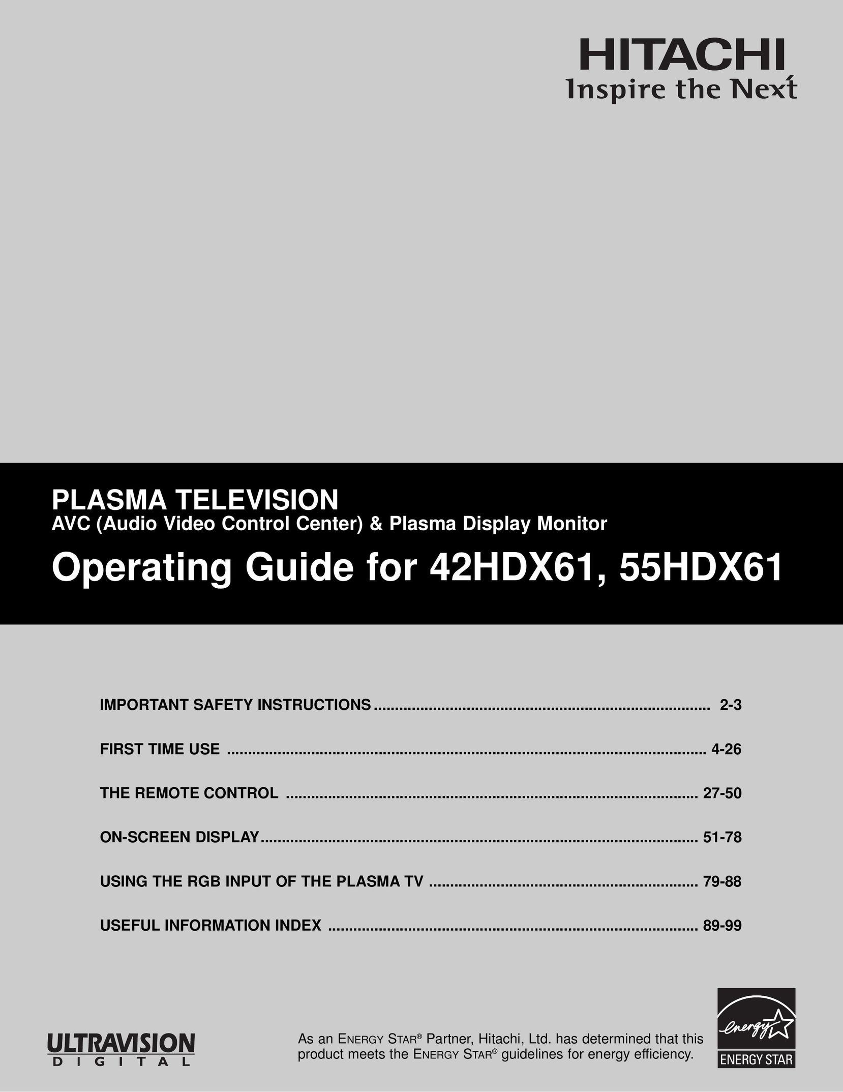 Hitachi 42HDX61, 55HDX61 Indoor Furnishings User Manual