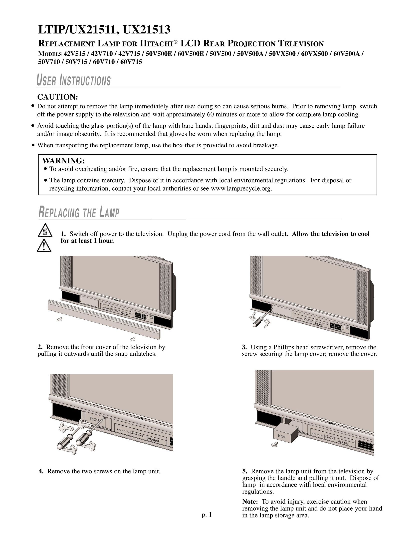 Hitachi UX21513 Indoor Furnishings User Manual