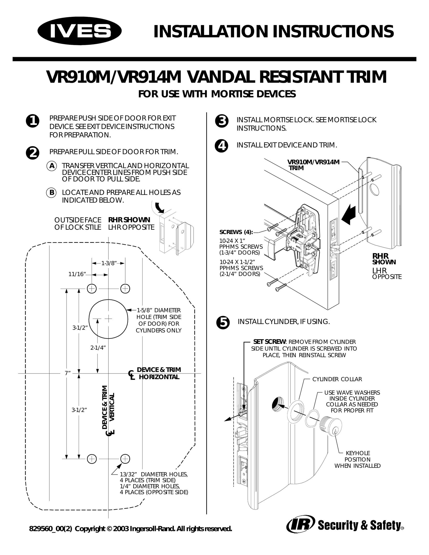 Ives VR910M Indoor Furnishings User Manual