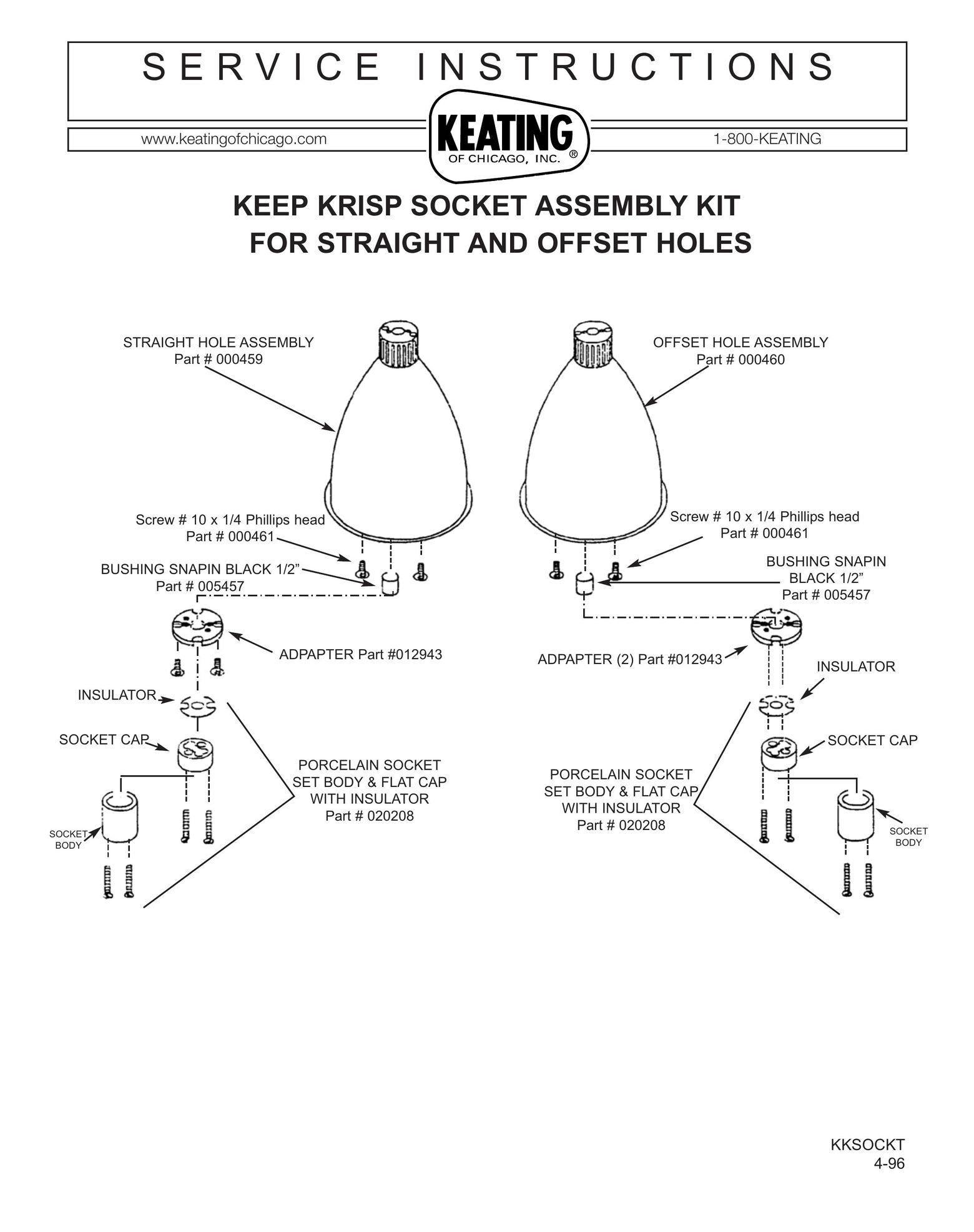 Keating Of Chicago Krisp Socket Assembly Kit For Straight and Offset Holes Indoor Furnishings User Manual