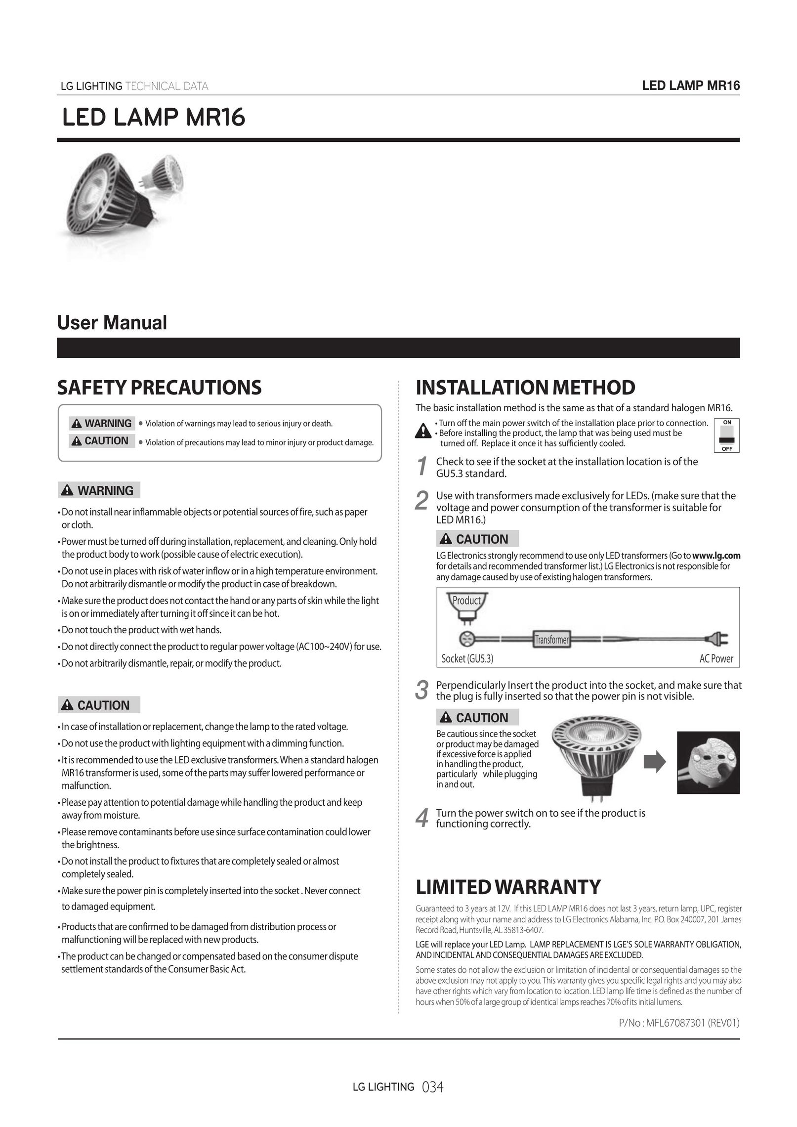 LG Electronics MR16 Indoor Furnishings User Manual