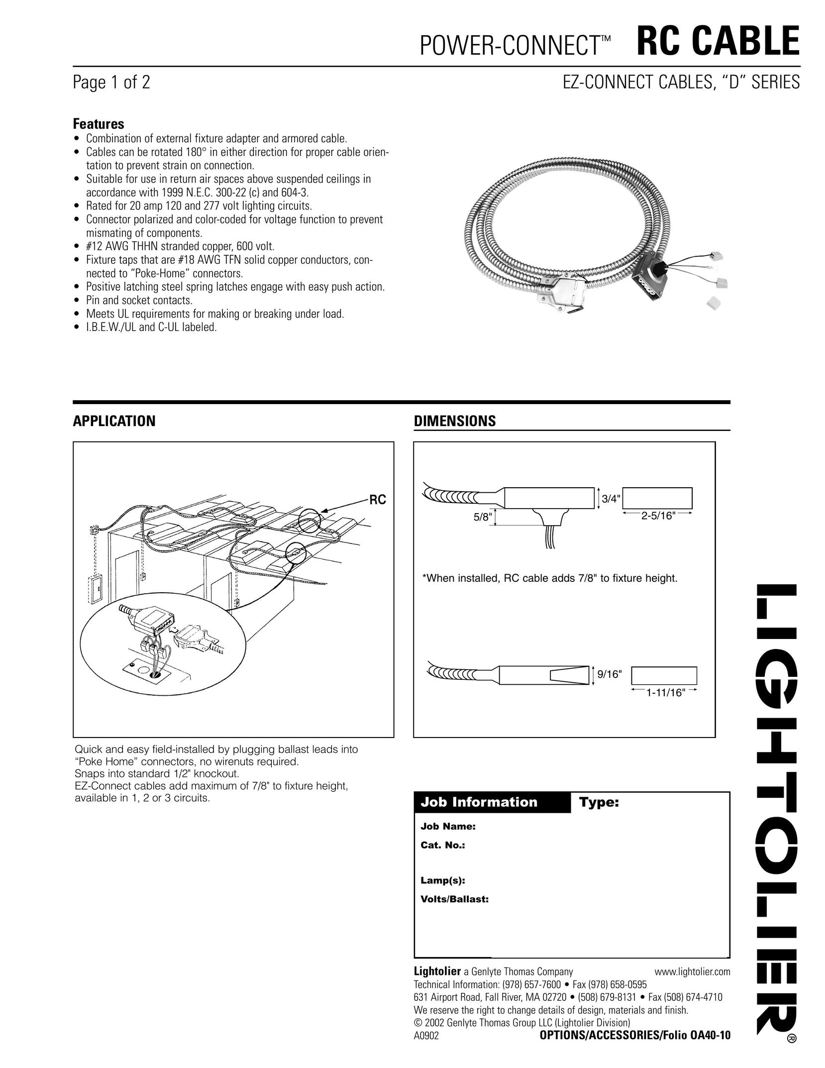 Lightolier "D" Series Indoor Furnishings User Manual