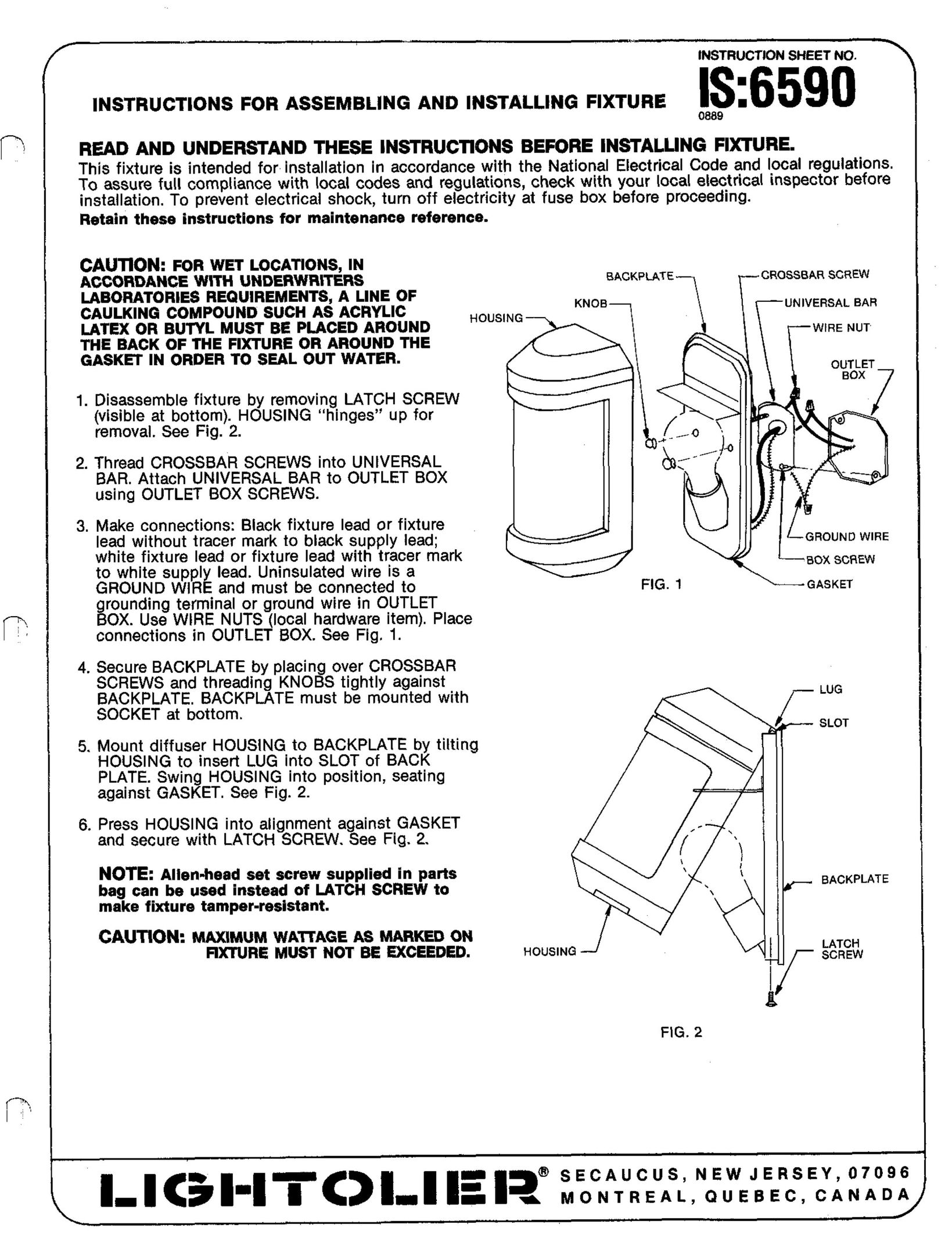 Lightolier 0889 Indoor Furnishings User Manual