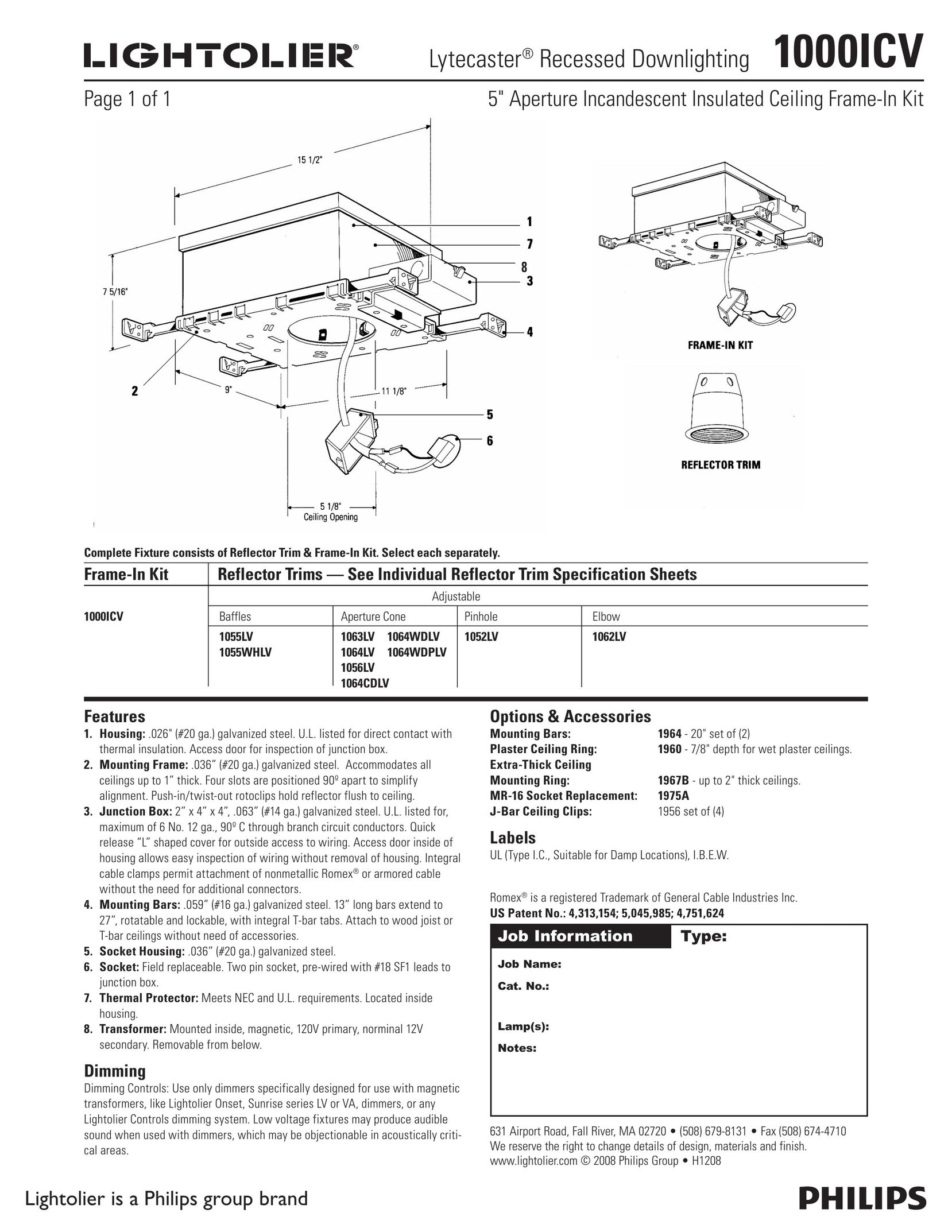 Lightolier 1000ICV Indoor Furnishings User Manual