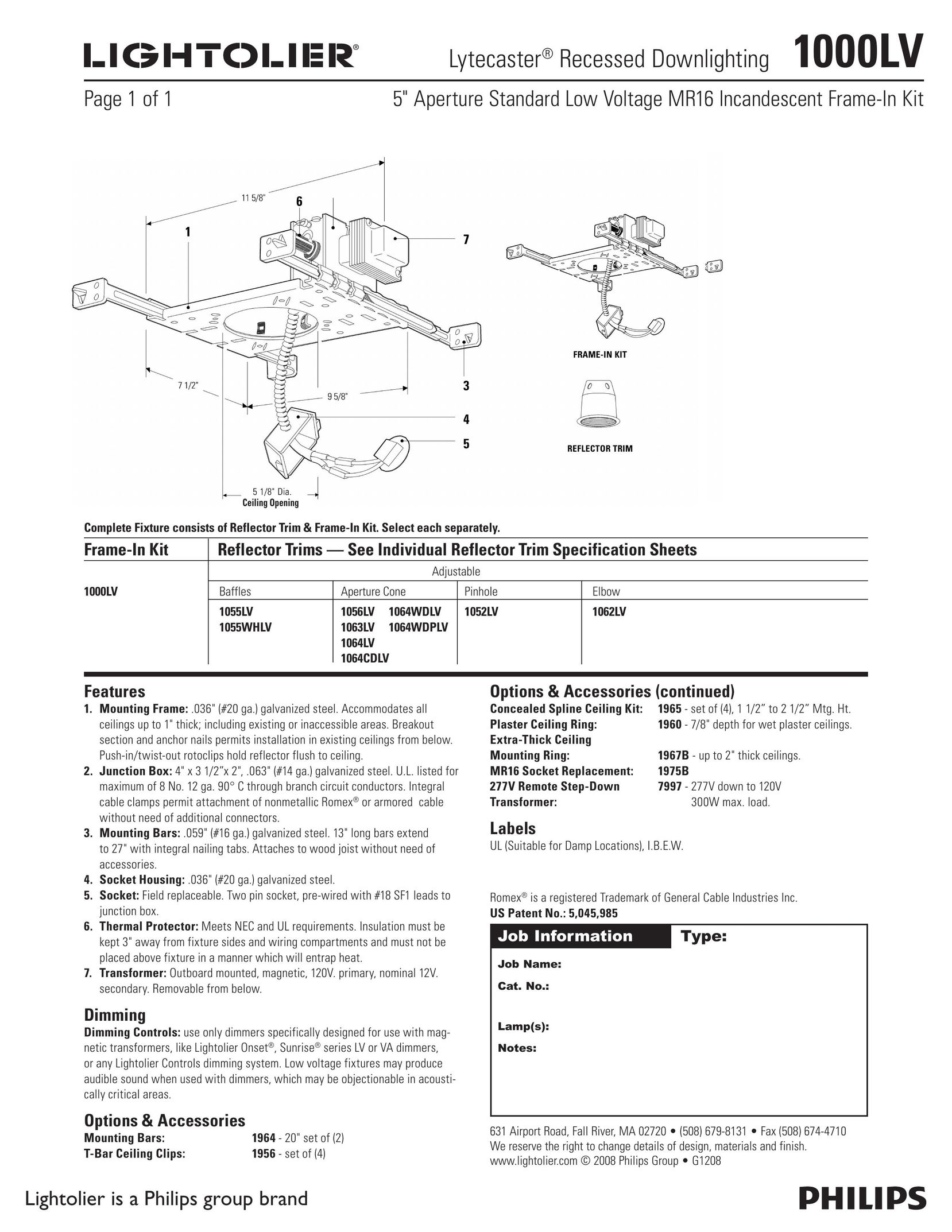 Lightolier 1000LV Indoor Furnishings User Manual