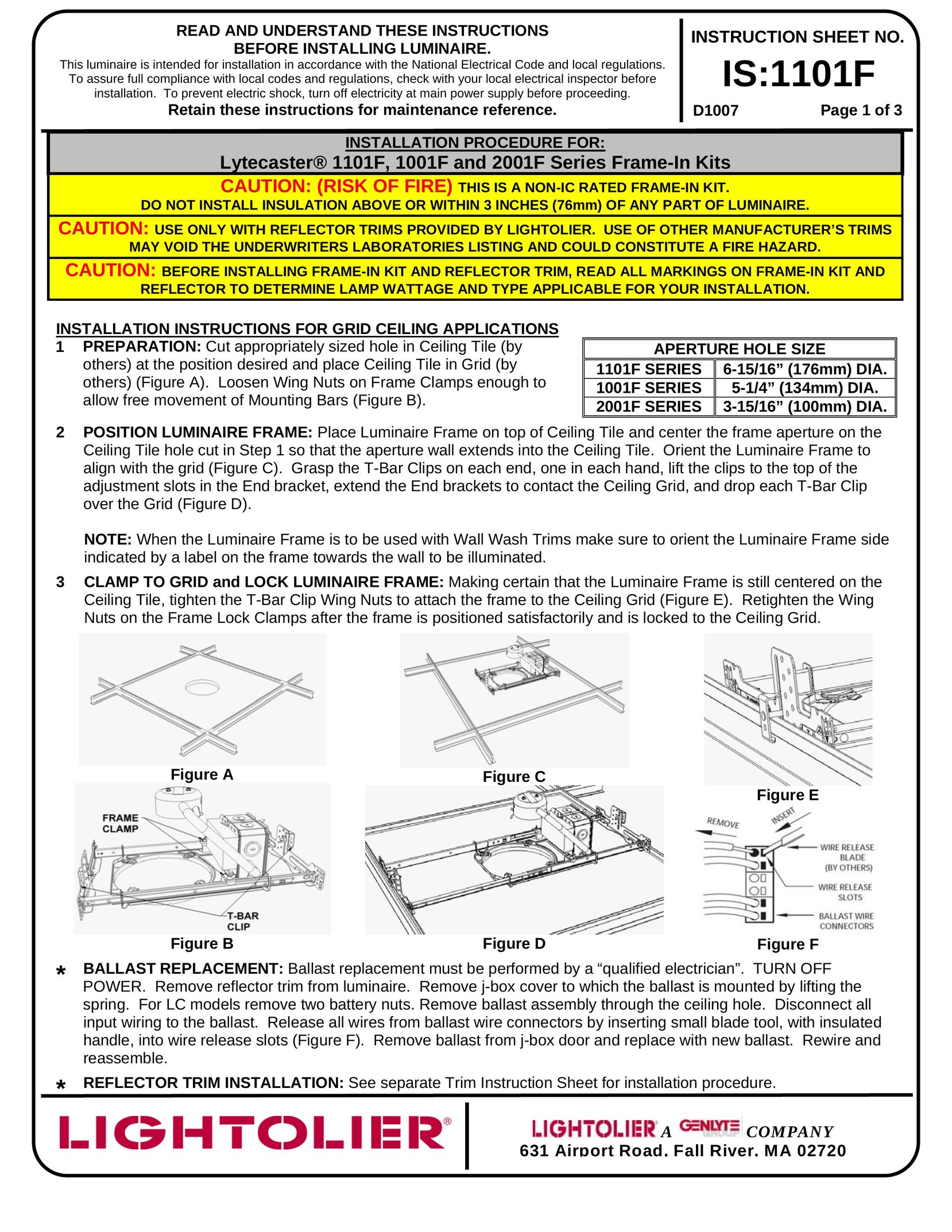 Lightolier 1001F Series Indoor Furnishings User Manual