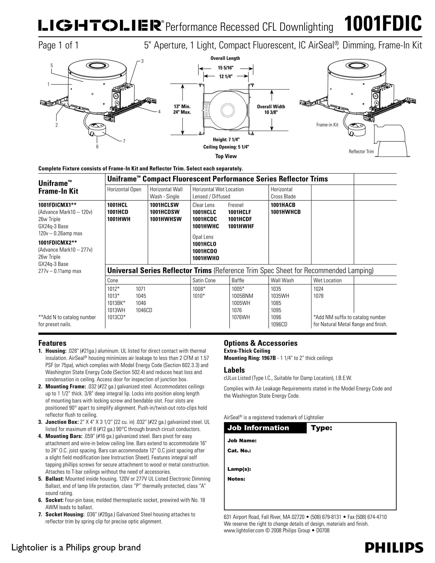 Lightolier 1001FDIC Indoor Furnishings User Manual