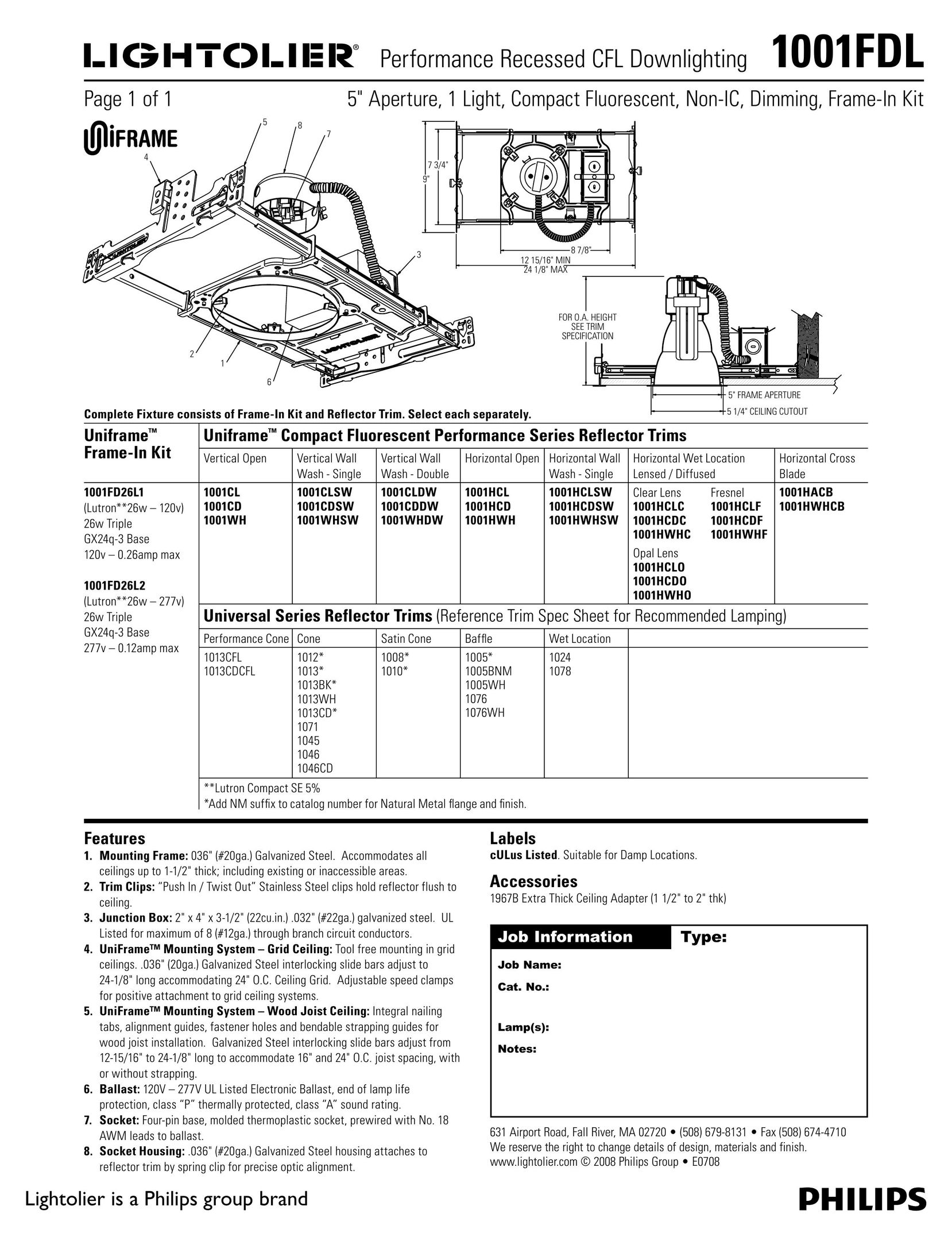 Lightolier 1001FDL Indoor Furnishings User Manual