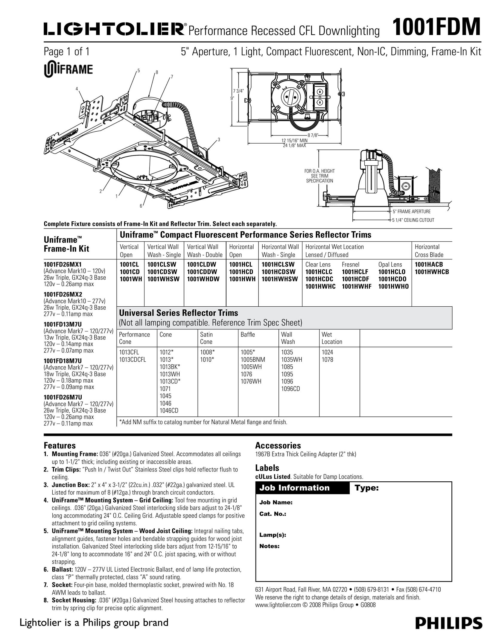 Lightolier 1001FDM Indoor Furnishings User Manual
