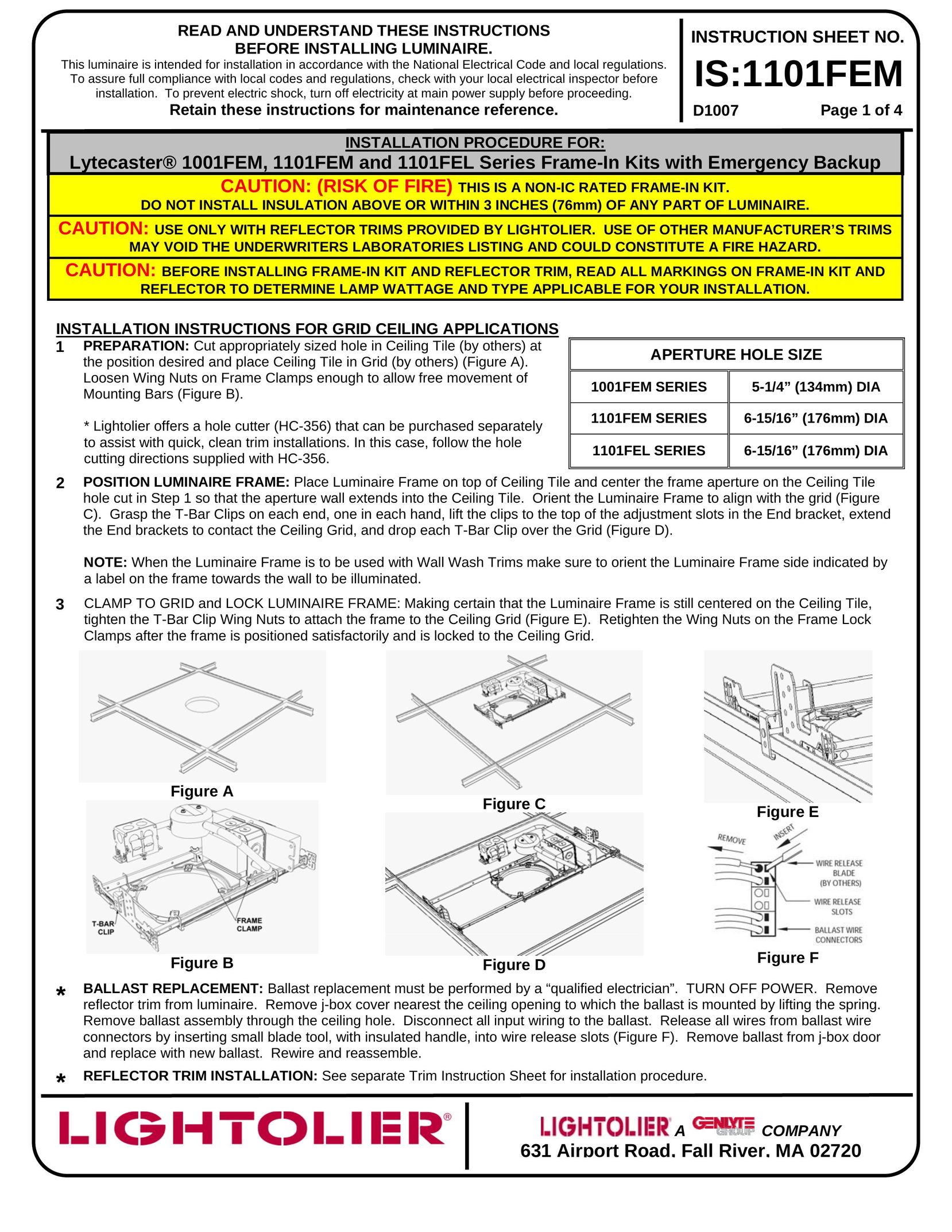 Lightolier 1001FEM Series Indoor Furnishings User Manual