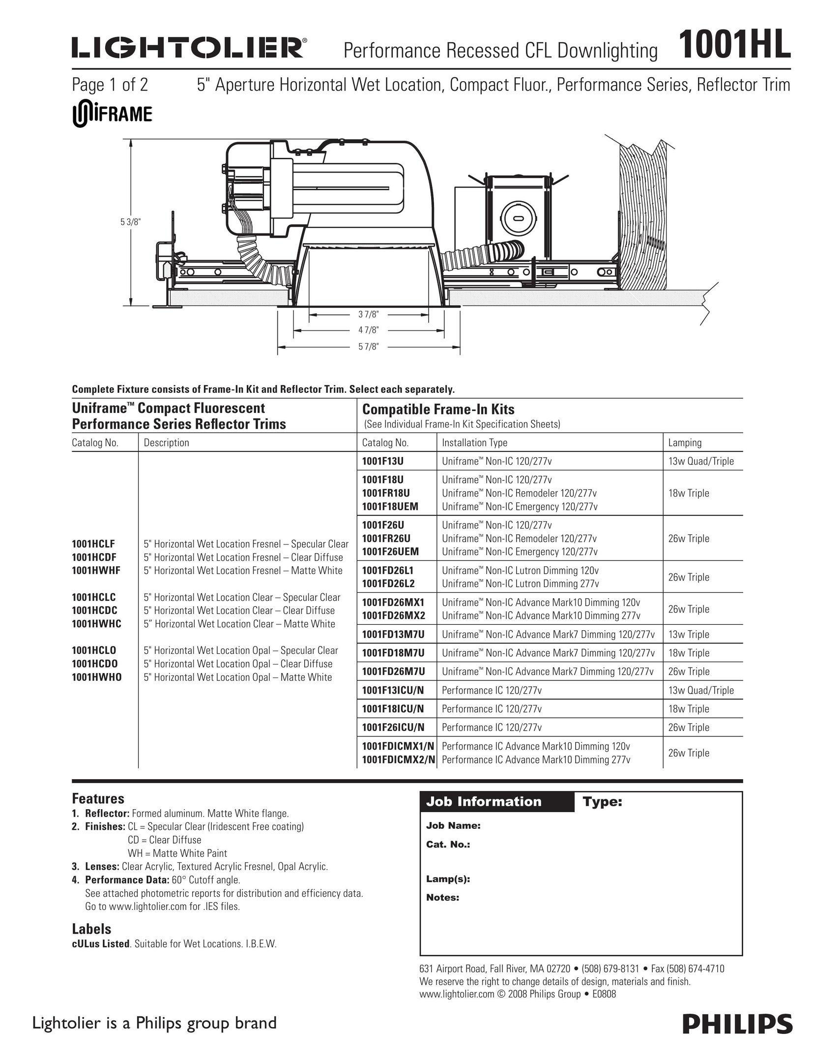 Lightolier 1001HL Indoor Furnishings User Manual