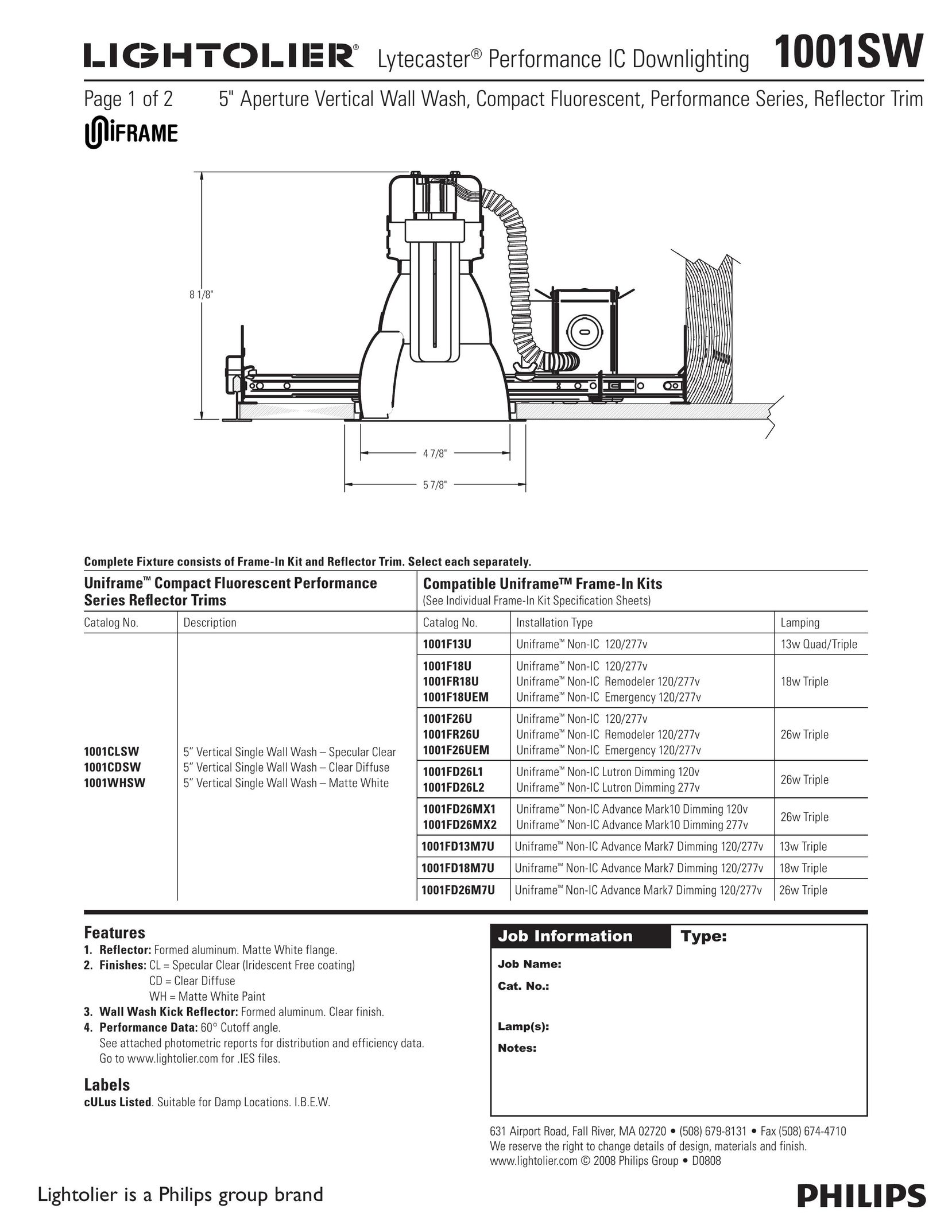 Lightolier 1001SW Indoor Furnishings User Manual