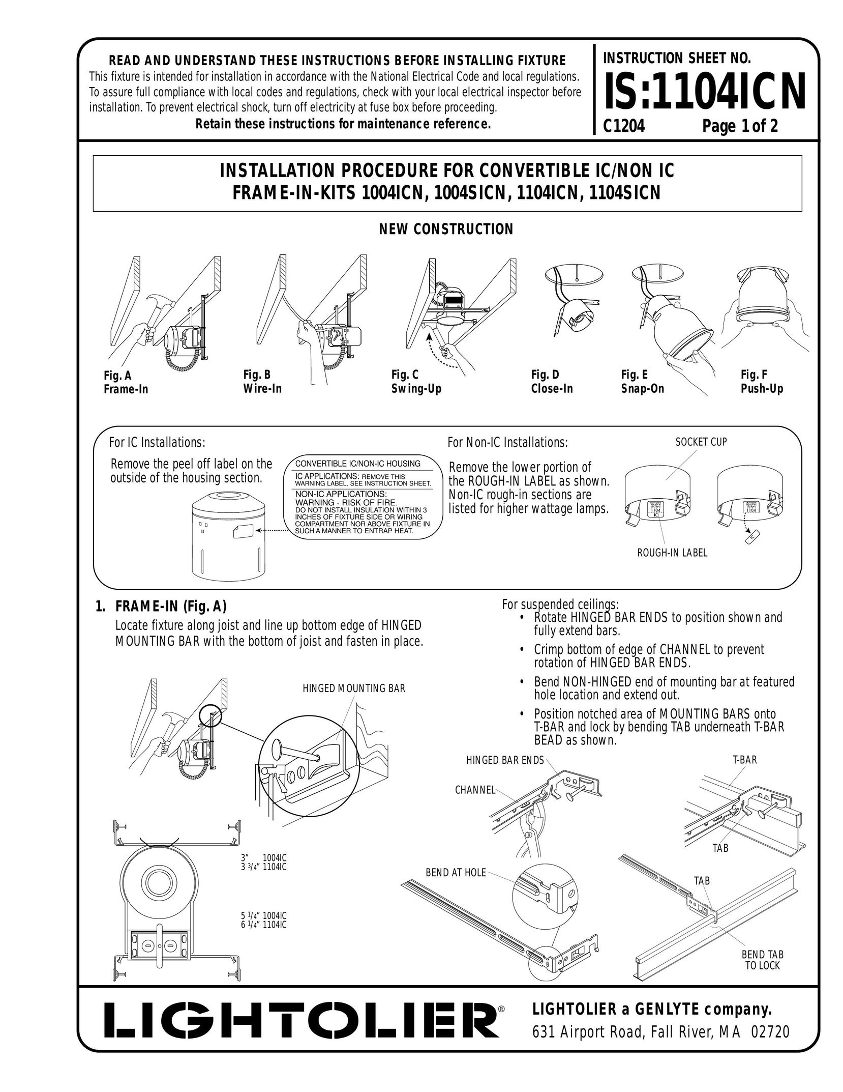 Lightolier 1004ICN Indoor Furnishings User Manual