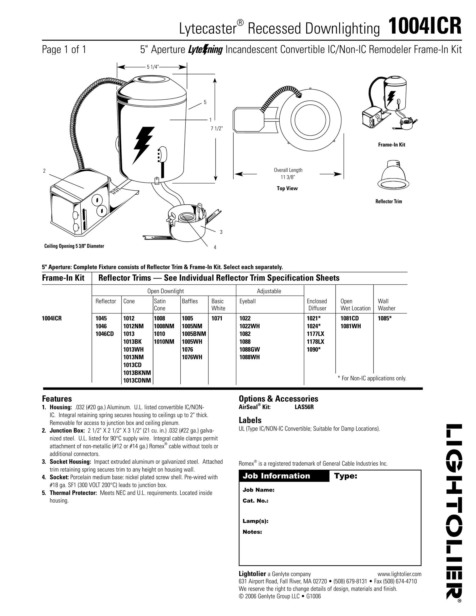 Lightolier 1004ICR Indoor Furnishings User Manual
