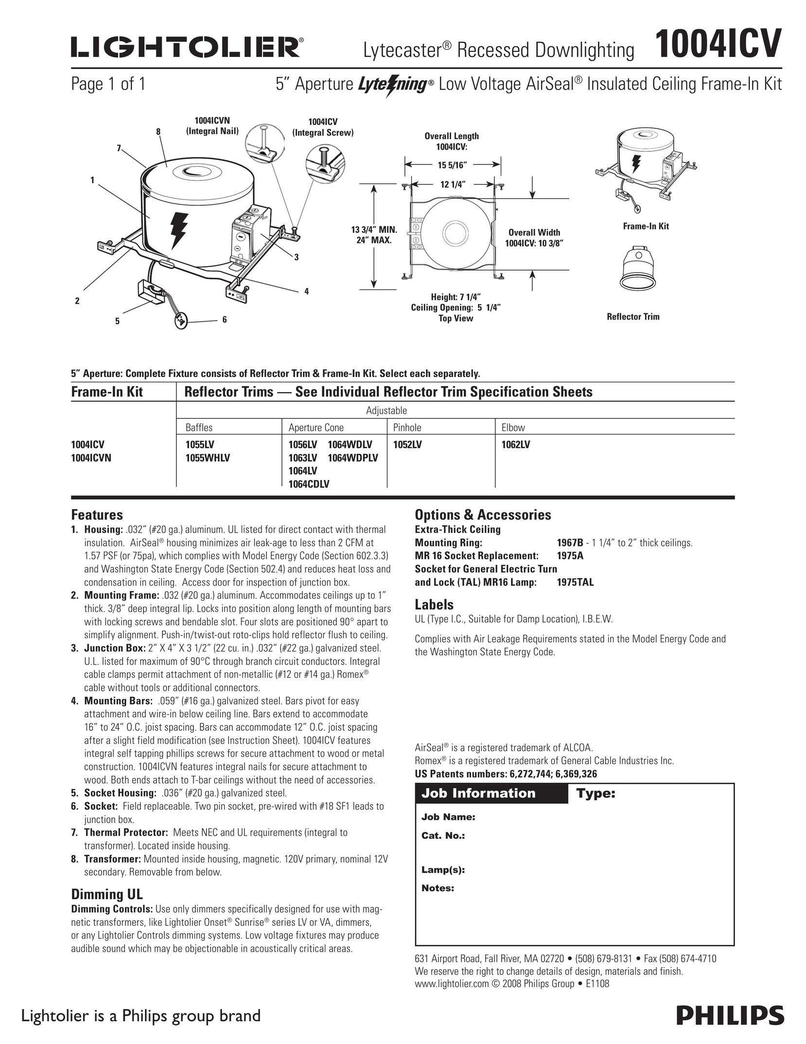 Lightolier 1004ICV Indoor Furnishings User Manual